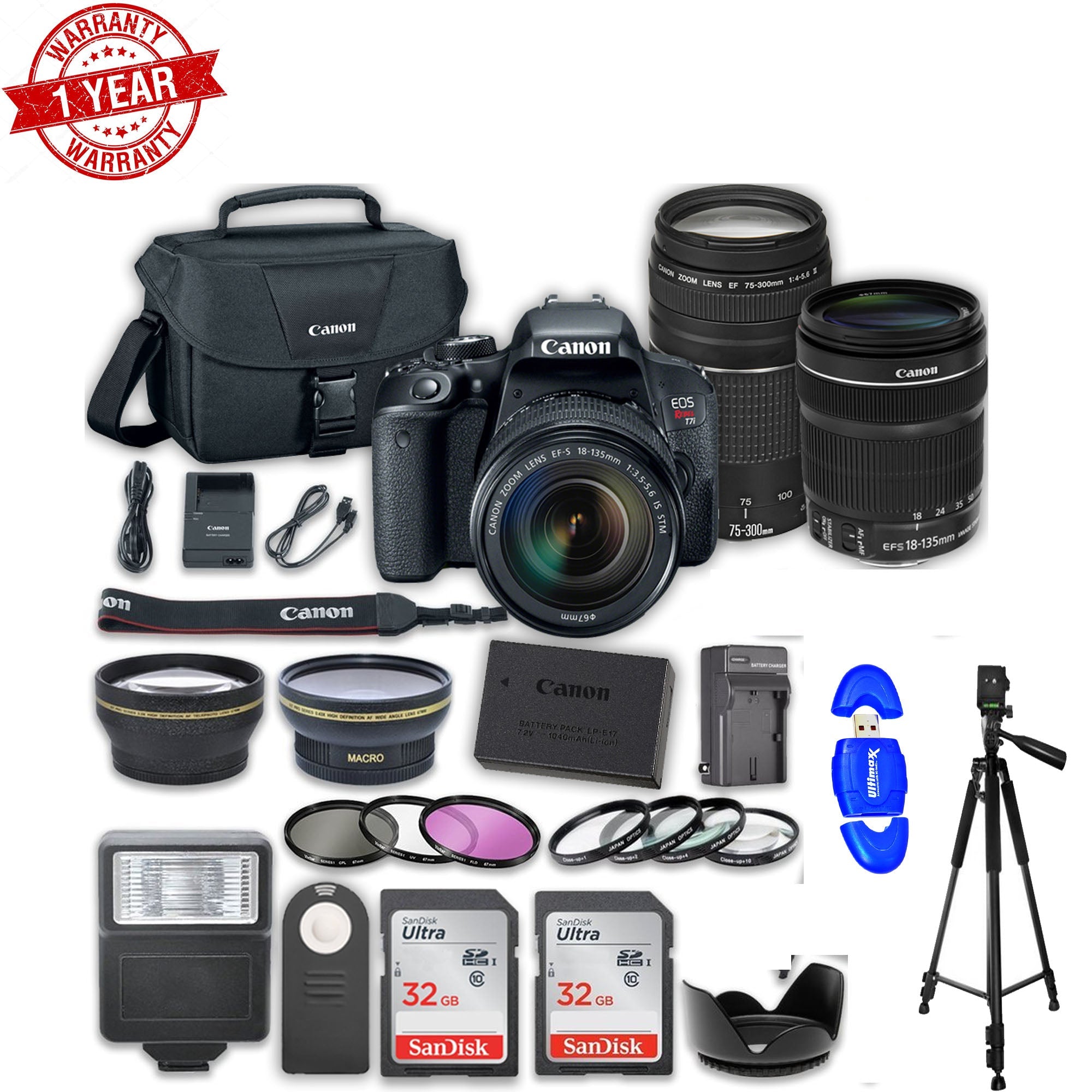 Canon EOS Rebel T7i/800D DSLR Camera Bundle with 18-135mm STM Lens & 75-300mm f/4-5.6 III Lens - Includes 2x SanDisk 32GB Memory Cards - Perfect for Travel Photography, Vlogging & Professional Shooting