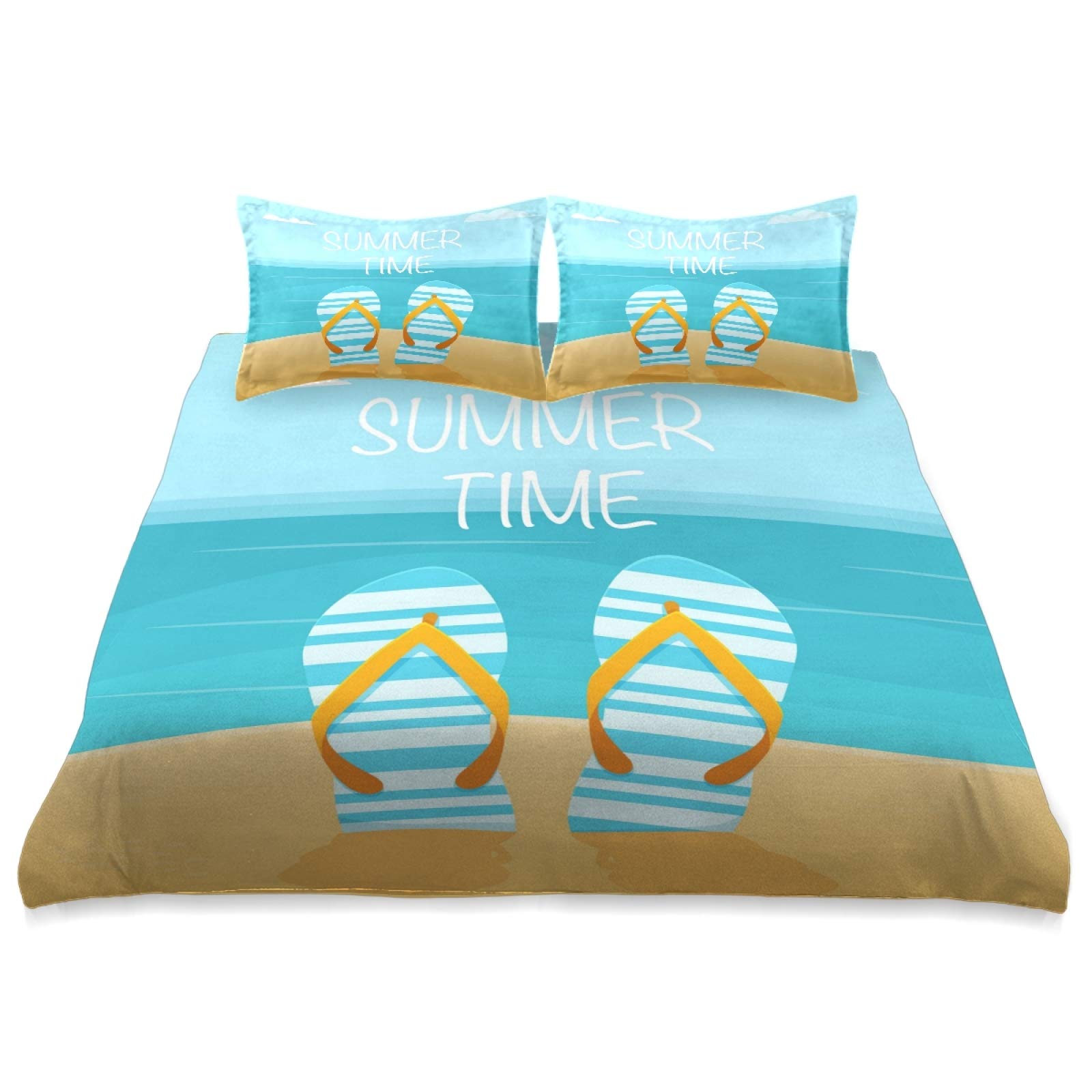 Summer Flip Flops Beach Themed King Size Comforter Cover Set - 3 Piece Soft All-Season Bedding (90
