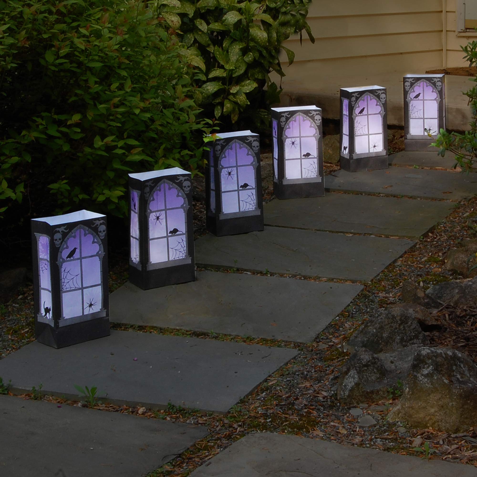 LumaBase Paper Luminaria Bags - Set of 24 Halloween Decorations for Windows, Porch & Yard | Spooky Glowing Lanterns for Trick-or-Treating & Haunted House Parties