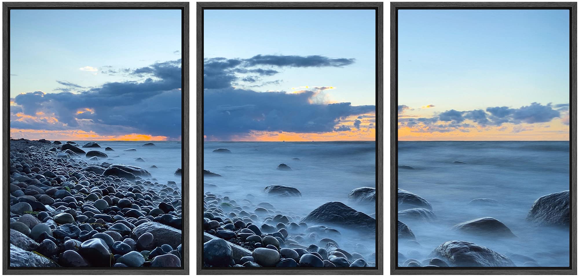 SIGNWIN 3 Piece Framed Canvas Wall Art - Rock Shore Ocean Beach Landscape Painting Set - 16