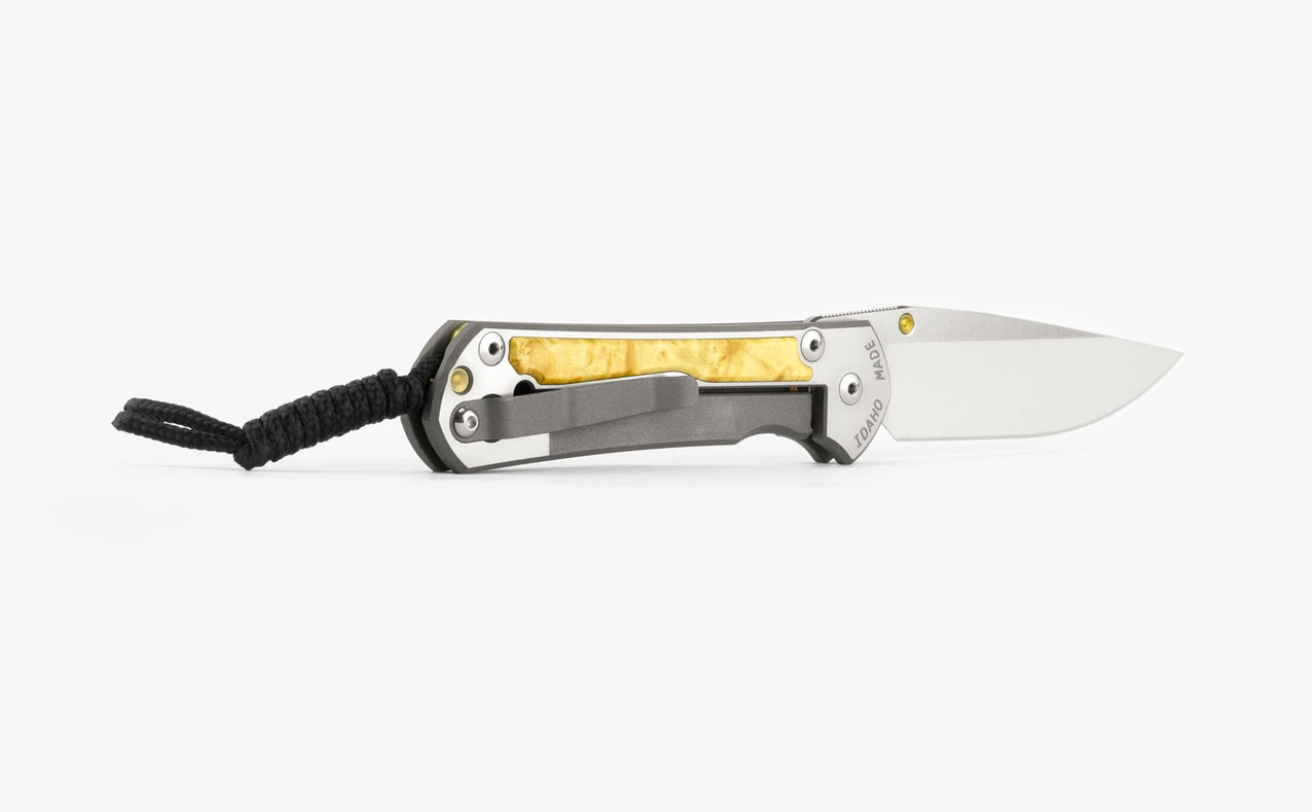 Chris Reeve Knives Large Sebenza 31 Drop Point Folding Knife with Box Elder Wood Inlay & Polished Titanium Handles - EDC, Outdoor, Camping, Hunting, Survival Gear