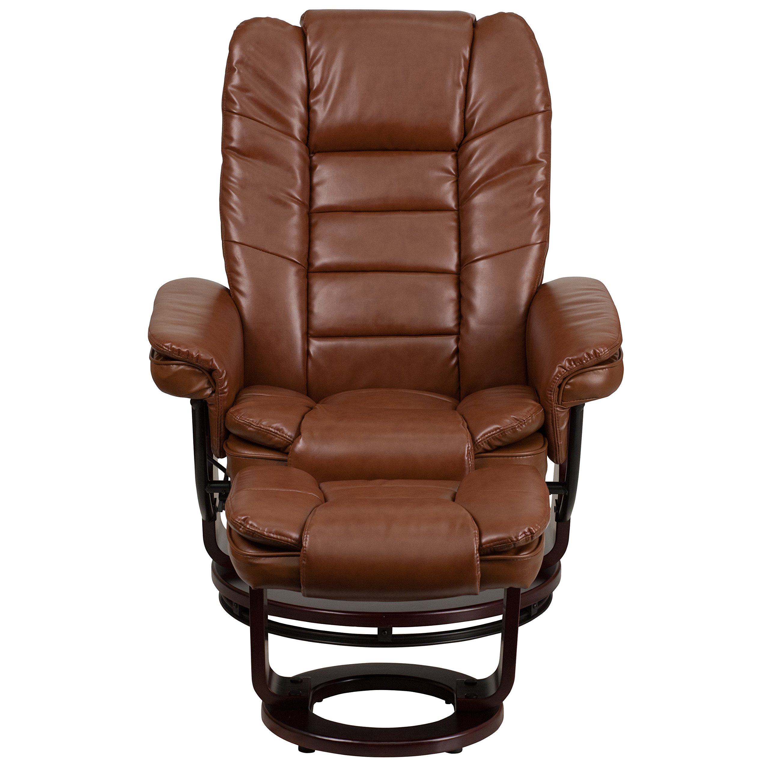 Emma & Oliver Multi-Position Recliner Chair with Ottoman - 360° Swivel Base, Vintage LeatherSoft Upholstery, Ergonomic Design for Living Room, Home Theater & Office Comfort
