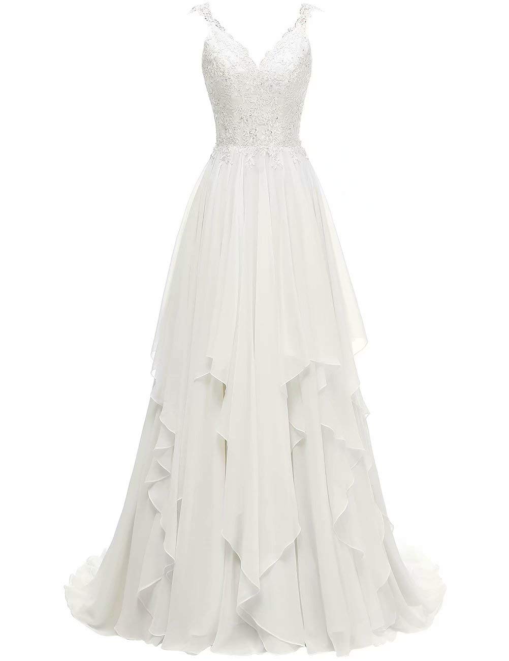 Lilibridal Women's Chiffon Tiered Wedding Dress with Lace Appliques & Beading - Beach, Destination, or Outdoor Ceremony Bridal Gown