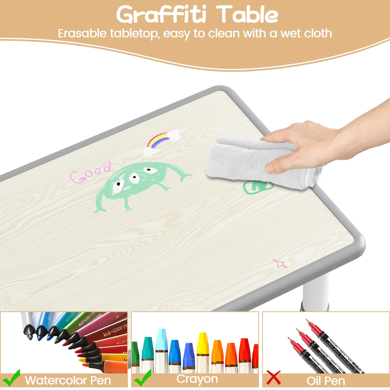 GAOMON Kids Table and Chairs Set with Storage - Adjustable Height Toddler Activity Table for Ages 2-10 | Non-Slip Legs, Graffiti-Proof Surface | Perfect for Daycare, Preschool, Homeschool & Playroom