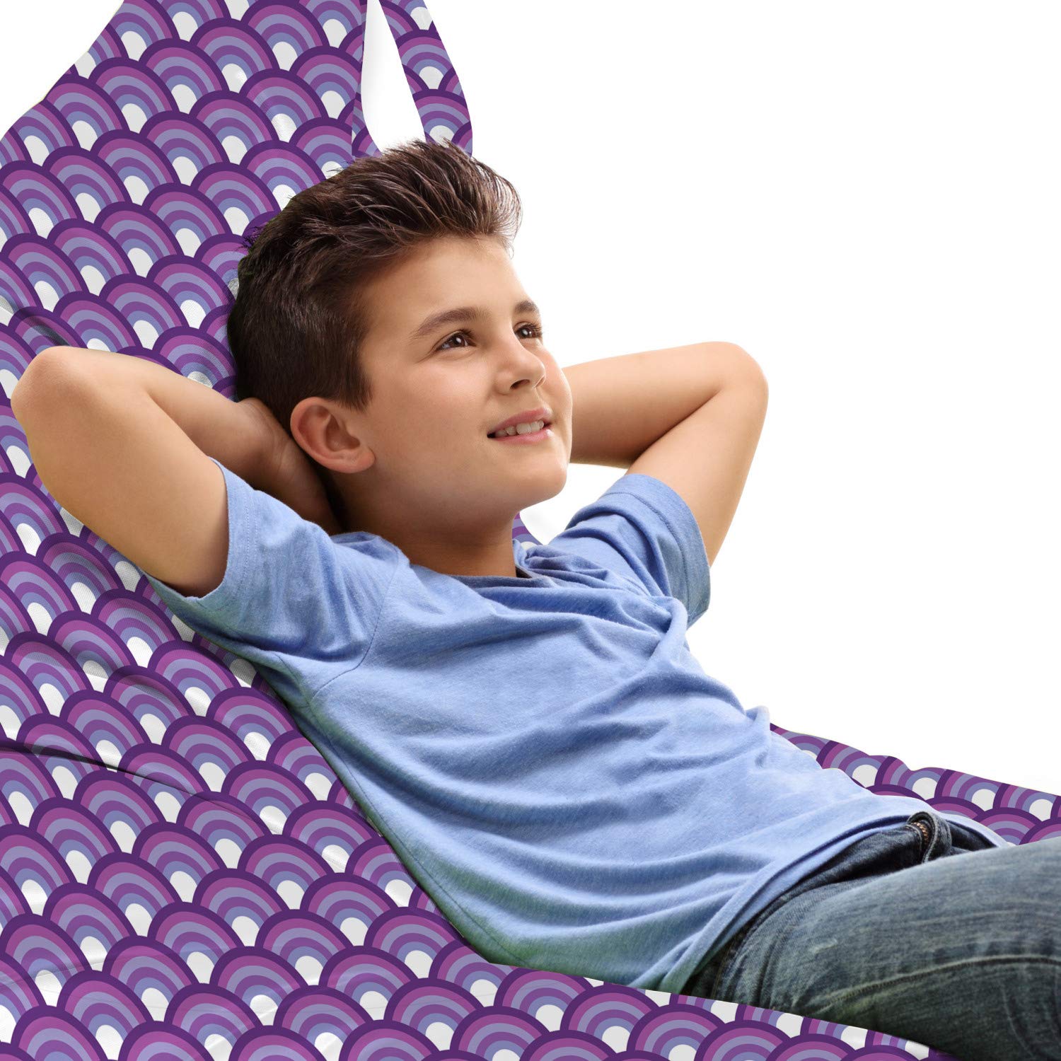 Ambesonne Purple Japanese Wave Pattern Fish Scale Lounger Chair Storage Bag - High Capacity Handle Container for Outdoor, Beach, Pool & Patio Furniture Cover - Lavender Shade Oriental Design (Lounger Size)