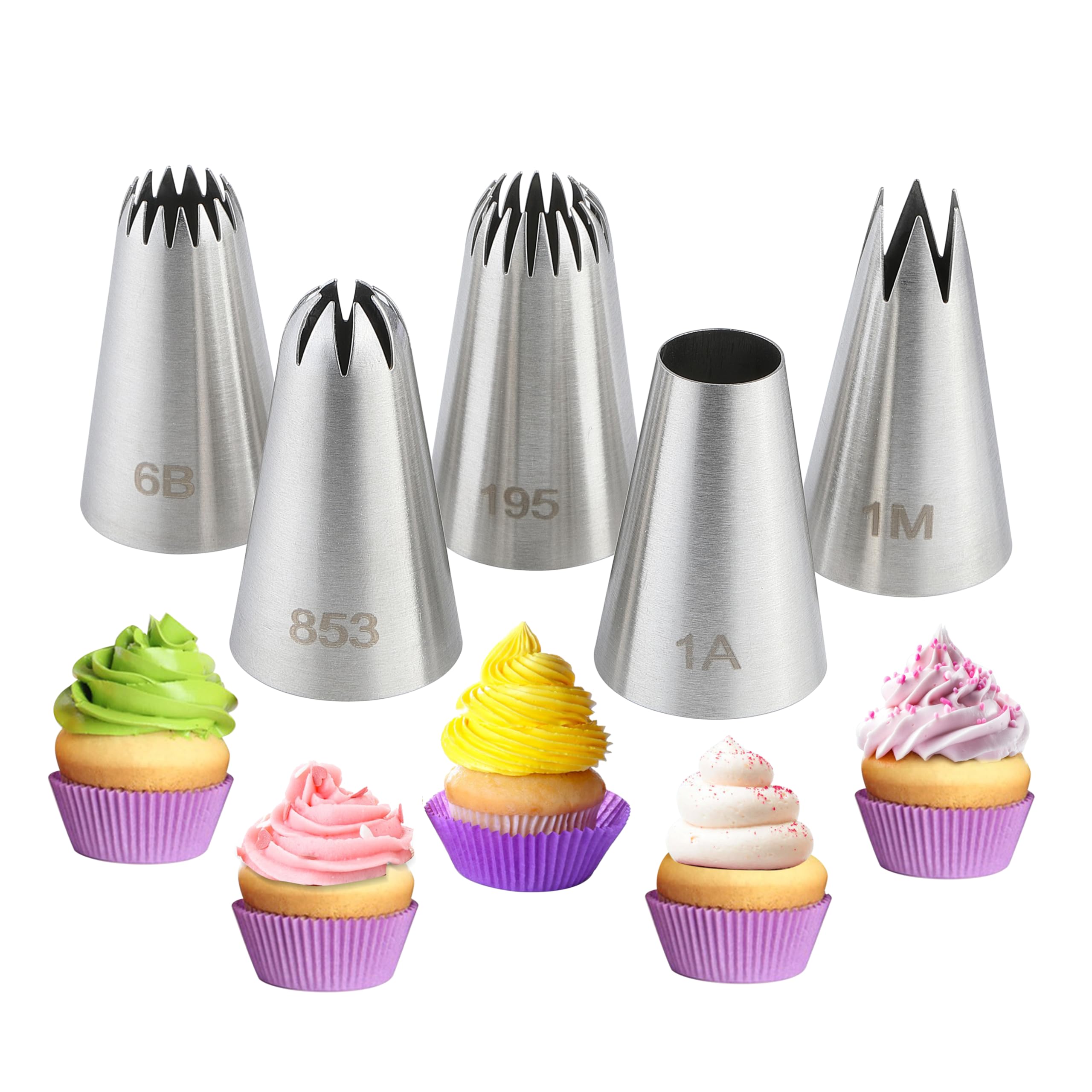 LEGACYCART 5PCS Large Stainless Steel Piping Tips Set - Professional Cake Decorating Nozzles for Frosting, Icing, Cupcakes, Cookies & Desserts | Dishwasher Safe | Perfect for Birthday Cakes, Wedding Desserts & Home Baking