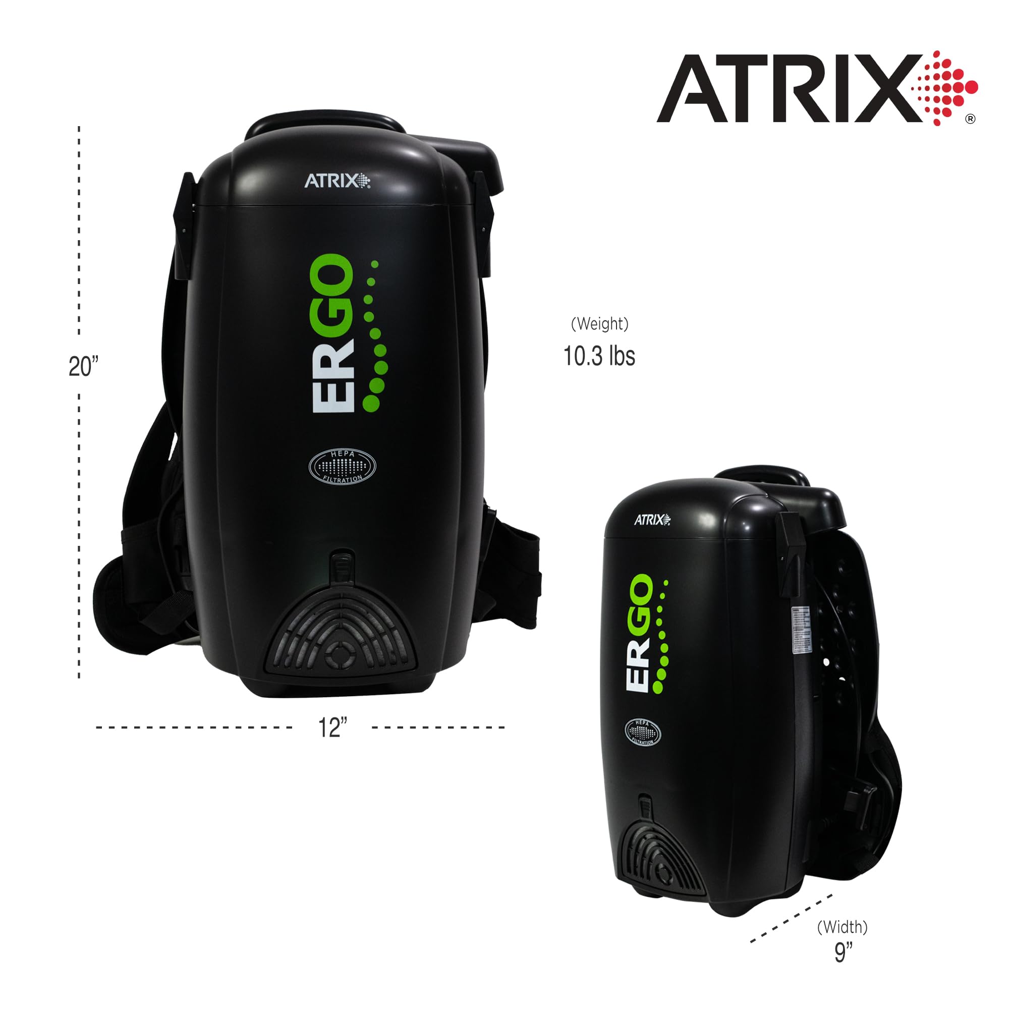 Atrix HEPA Backpack Vacuum Cleaner - Lightweight Cordless Vacuum for Home & Office Cleaning - Perfect for Carpets, Hard Floors, and Pet Hair Removal