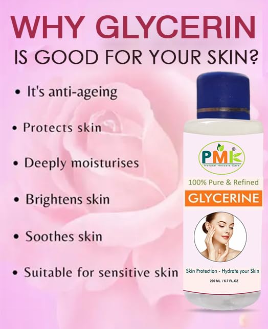 PMK Pure Natural Glycerin for Skin Softener & Beauty Care - Hydrates, Smooths All Skin Types (200ml) - Perfect for Daily Skincare Routine & DIY Beauty Products