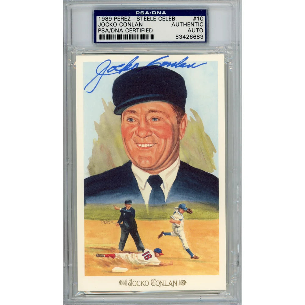 Jocko Conlon Signed Hof Cooperstown Post Card 1989 Perez Steele COA PSA - Authentic Vintage Baseball Memorabilia for Collectors & Fans