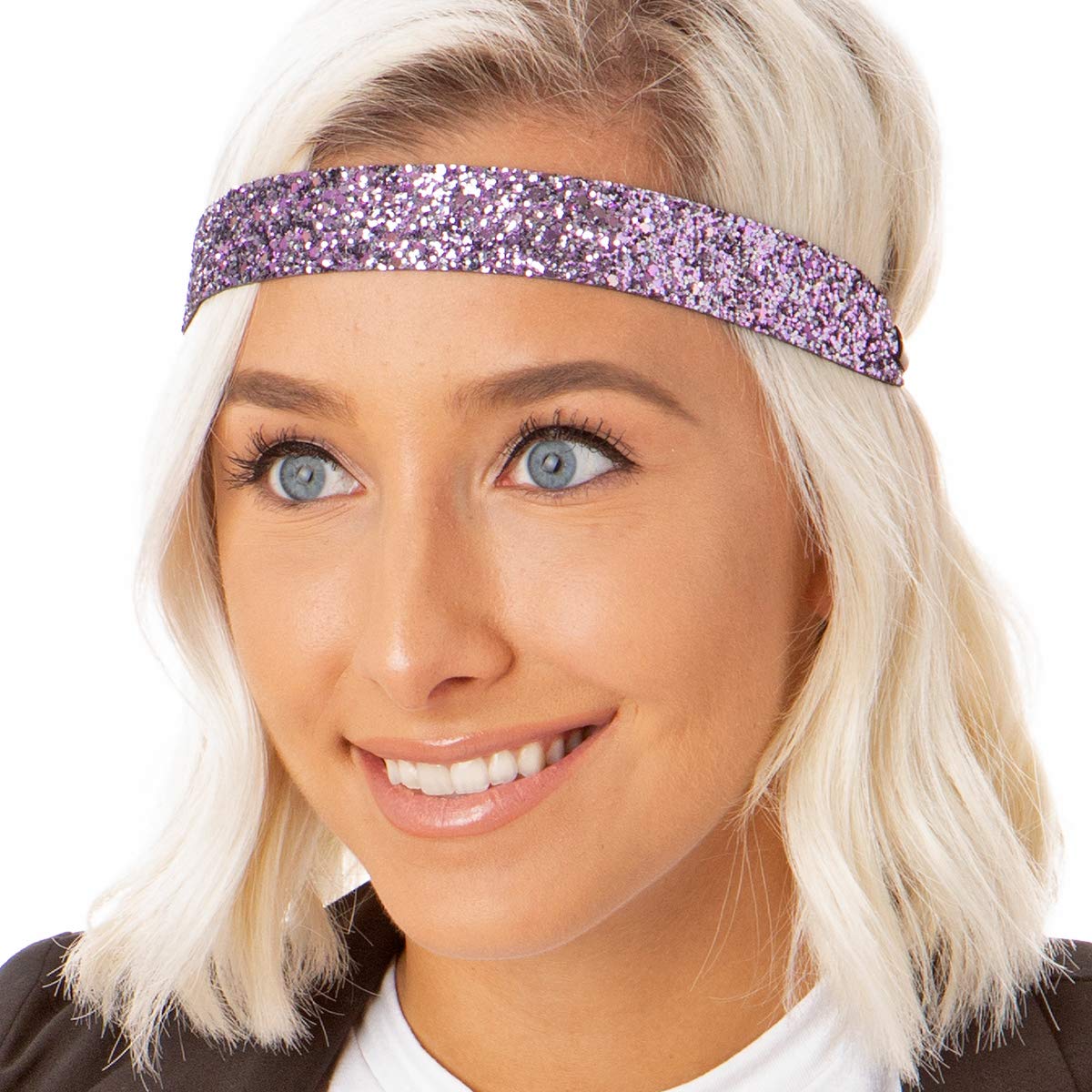 Stylish Plus Size Adjustable No-Slip Sparkly Bling Headbands for Women, Girls & Teens - 4-Pack Mixed Glitter Princess Hair Accessories - Perfect for School, Parties, Sports & Everyday Wear