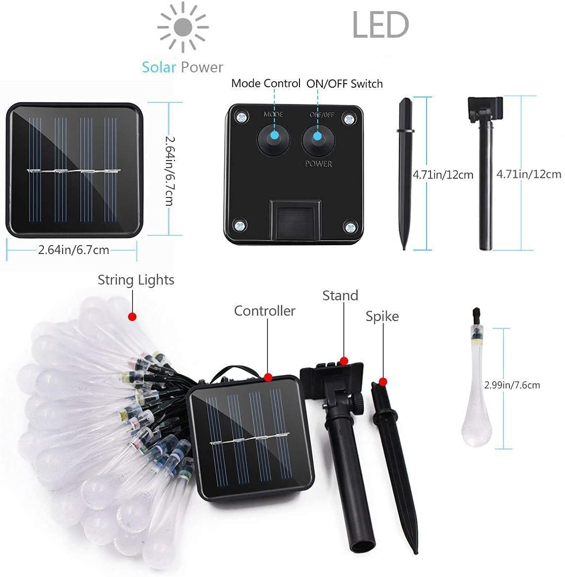 WONFAST 20ft 30LED Solar Outdoor String Lights - Waterproof Crystal Water Drop Fairy Lights for Garden, Patio, Wedding & Christmas Decor (Pink) | Solar Powered Party Lights for Outdoor Decoration & Festive Events