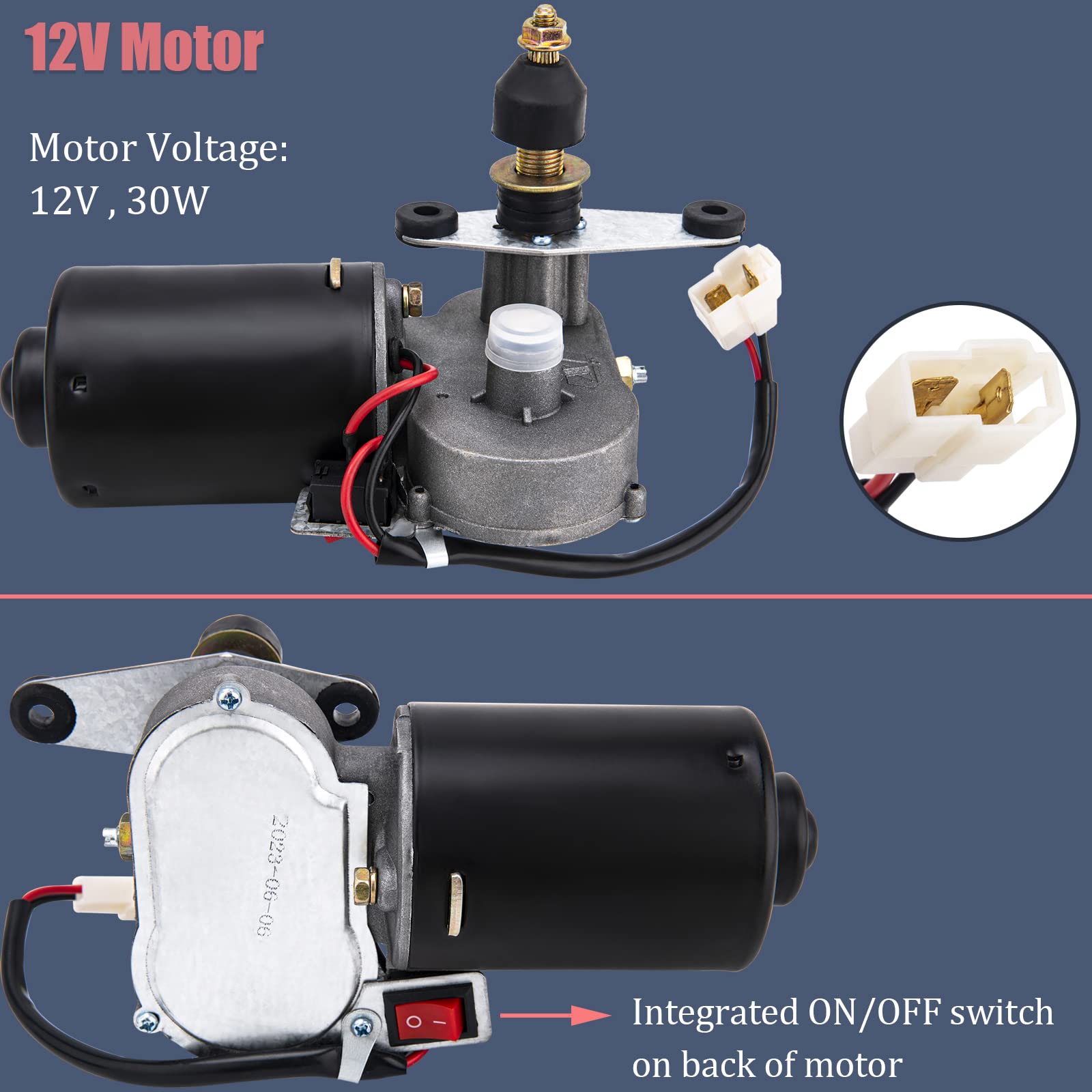 12V Universal Electric UTV Windshield Wiper Kit - Waterproof Wiper Motor for Golf Cart, ATV & Off-Road Vehicles - Perfect for Rainy Weather & Off-Road Adventures