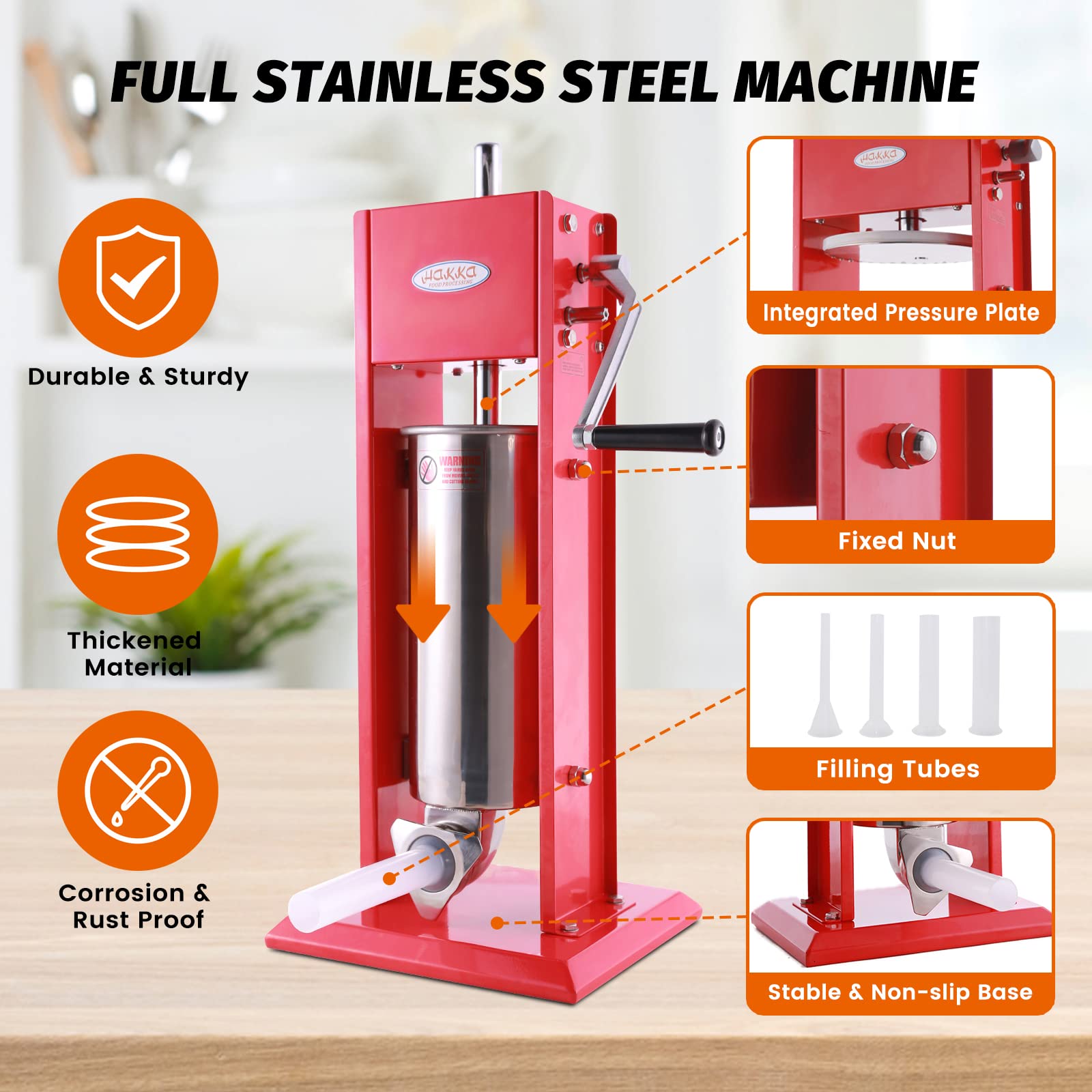 Premium 11 Lb/5 L Vertical Sausage Stuffer - Dual Fill Rate Spray-Painted Steel Sausage Maker for Home & Commercial Use - Perfect for Sausage Making, Meat Processing, and DIY Charcuterie