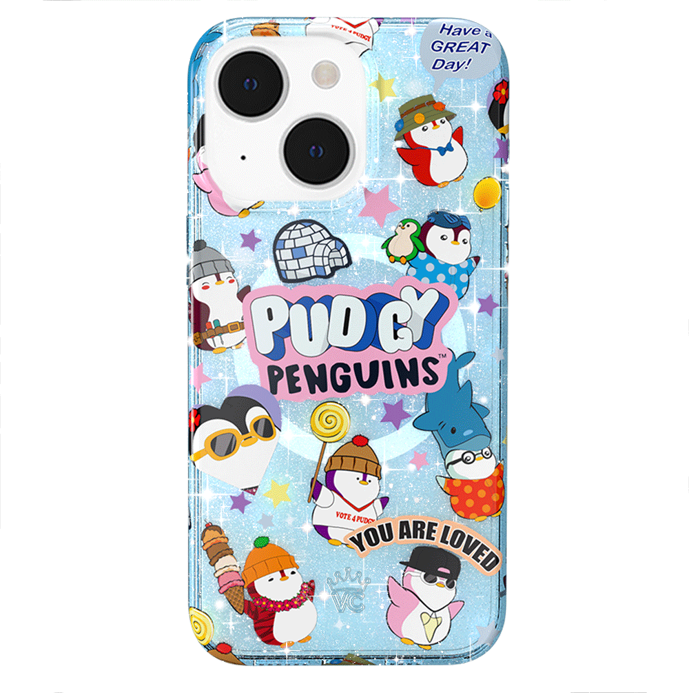 Pudgy Penguins Glitter iPhone Case - Cute Iceberg Design, Shockproof & Scratch Resistant Cover for iPhone 13/14/15 Pro Max - Perfect for Everyday Use, Travel & Gifts