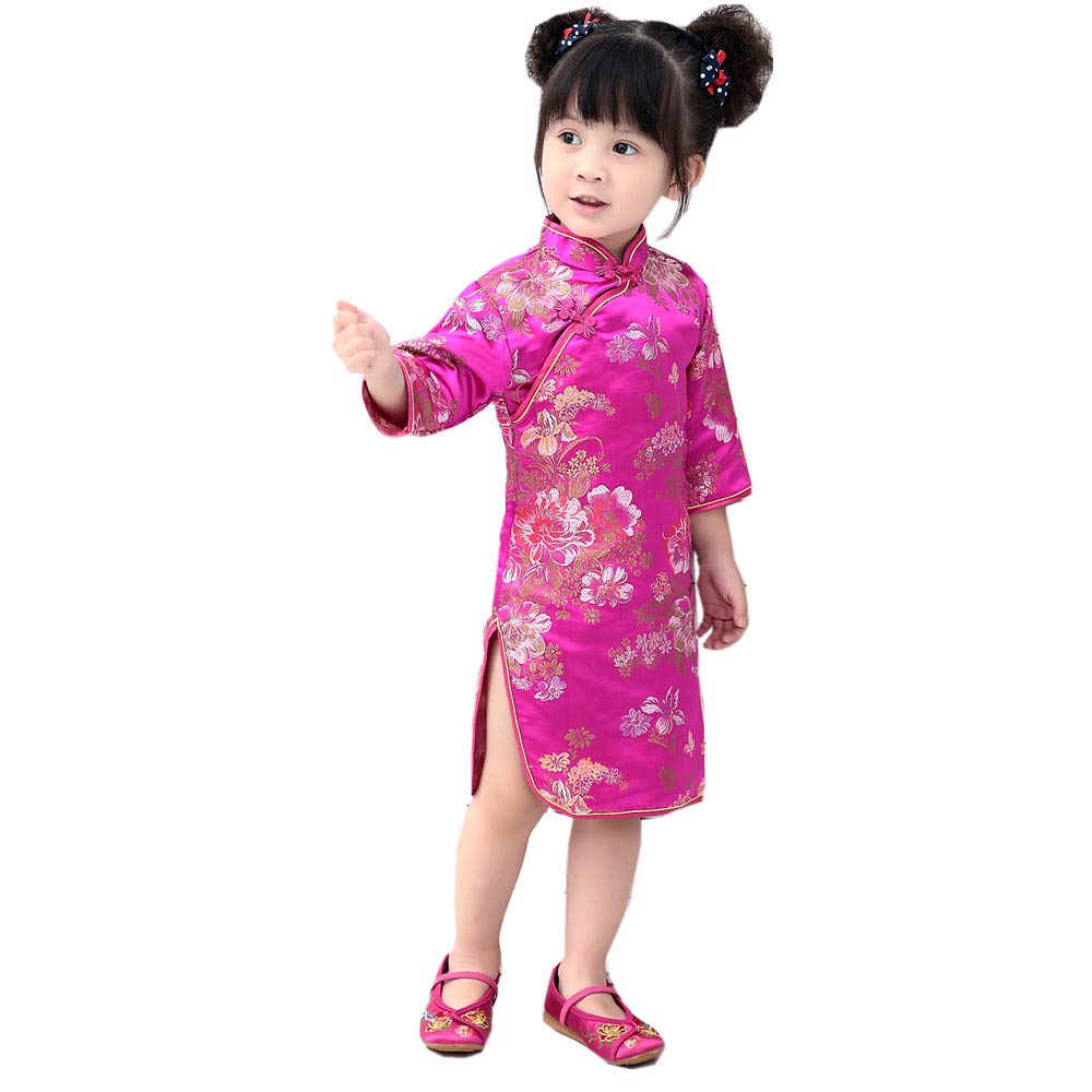 Elegant Chinese Qipao Dress with Peony Rose Embroidery - Half Sleeve Cheongsam for Women | Perfect for Wedding, Birthday Party, Princess Costume & Special Occasions