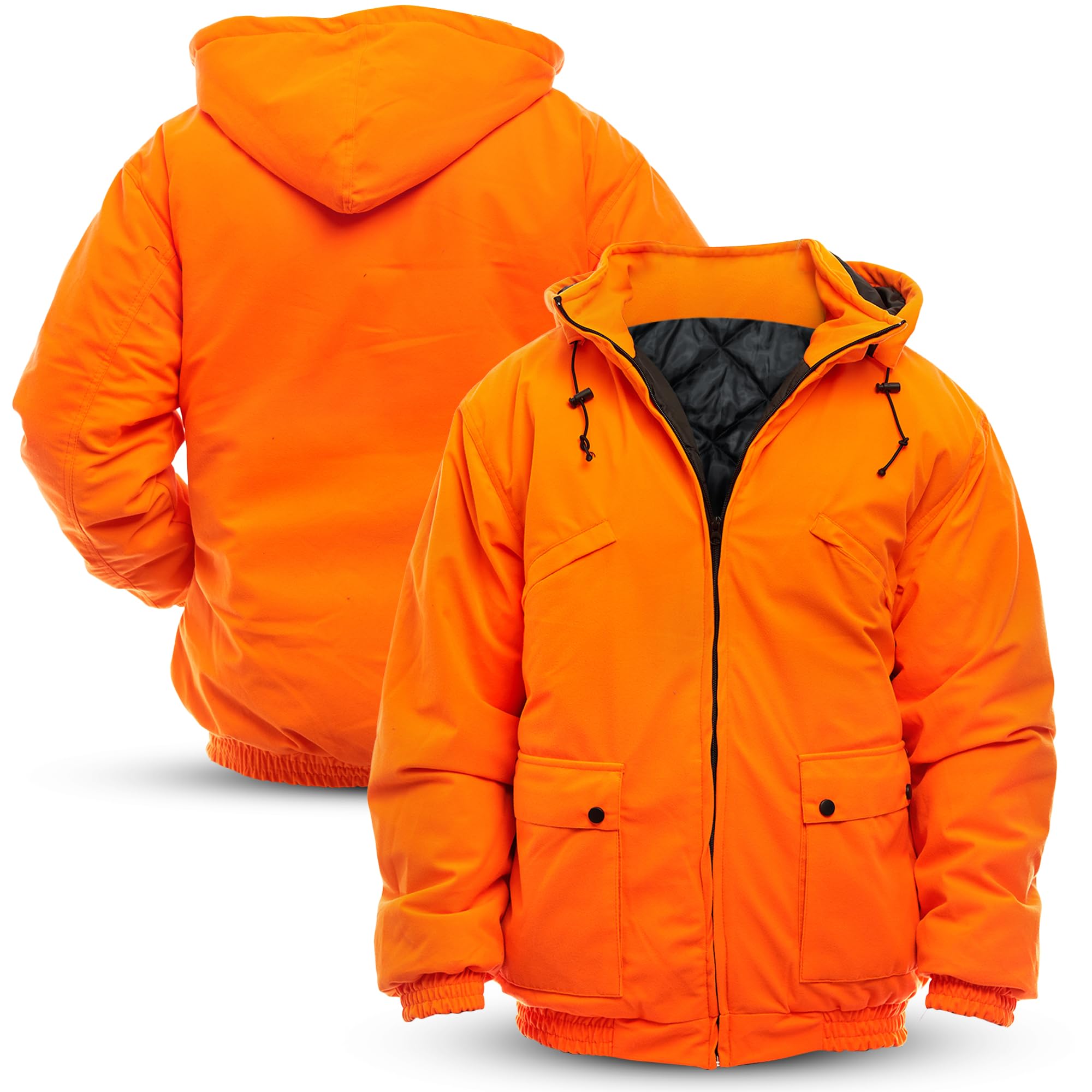 Treel Men's Safety Blaze Orange Insulated Waterproof Tanker Jacket - Winter Hunting Gear for Outdoor Adventures & Cold Weather Protection
