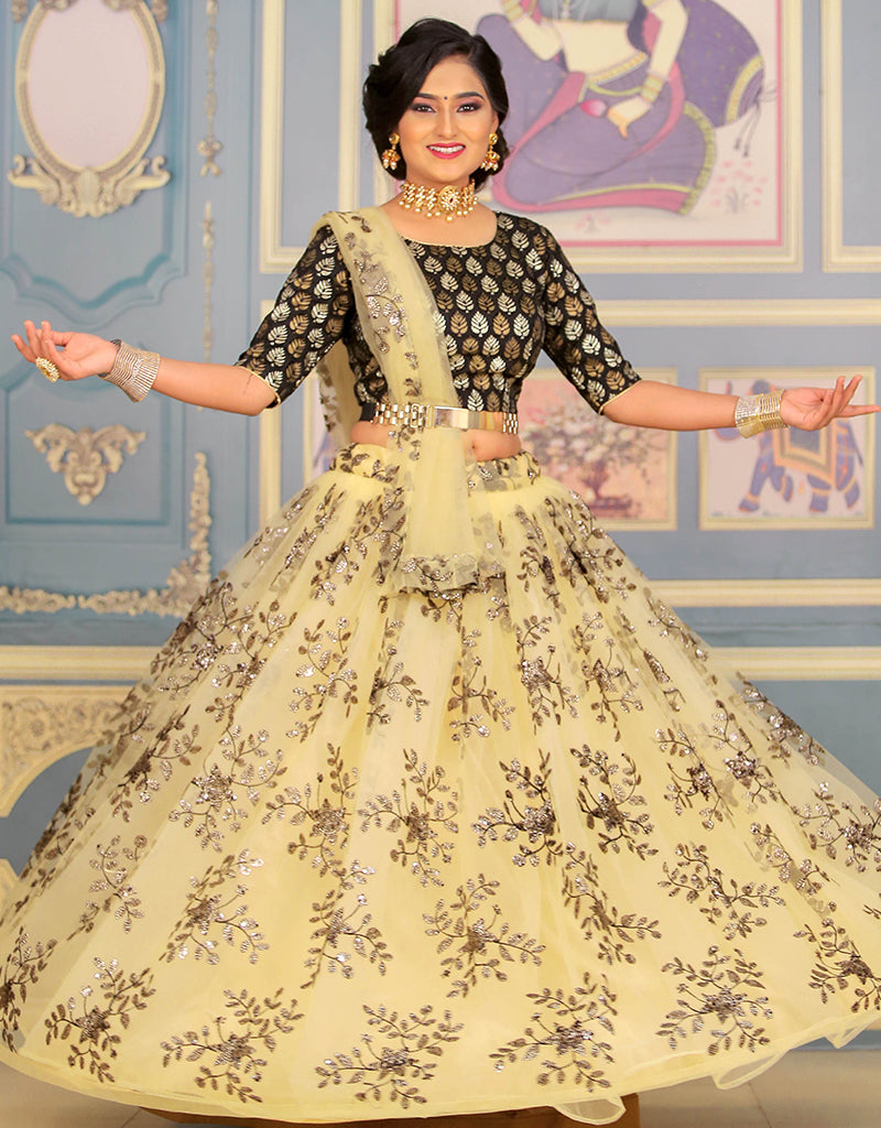 Elegant Black Net Lehenga Choli for Women - Traditional Indian Bridal Dress for Weddings & Festivals - Perfect for Diwali, Sangeet & Mehendi Ceremonies