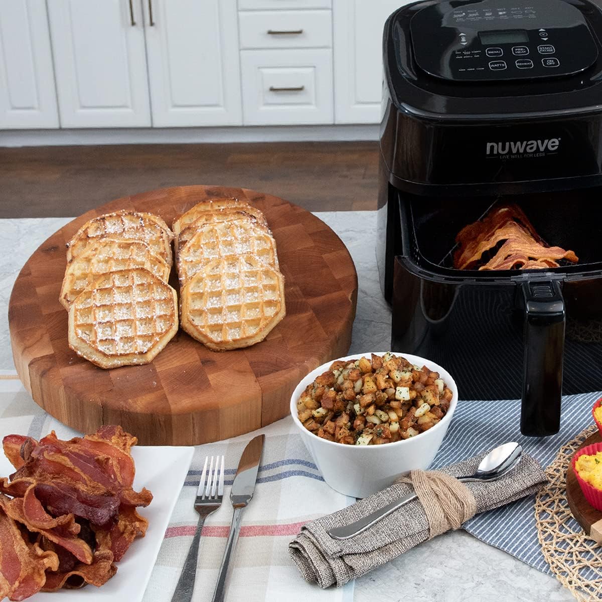 NUWAVE 6 QT Air Fryer Accessories Set - 6 Silicone Egg Rings, Stainless Steel Toaster Rack & Bacon Rack - Perfect for Breakfast Meal Prep, Air Fryer Cooking & Healthy Low Fat Recipes