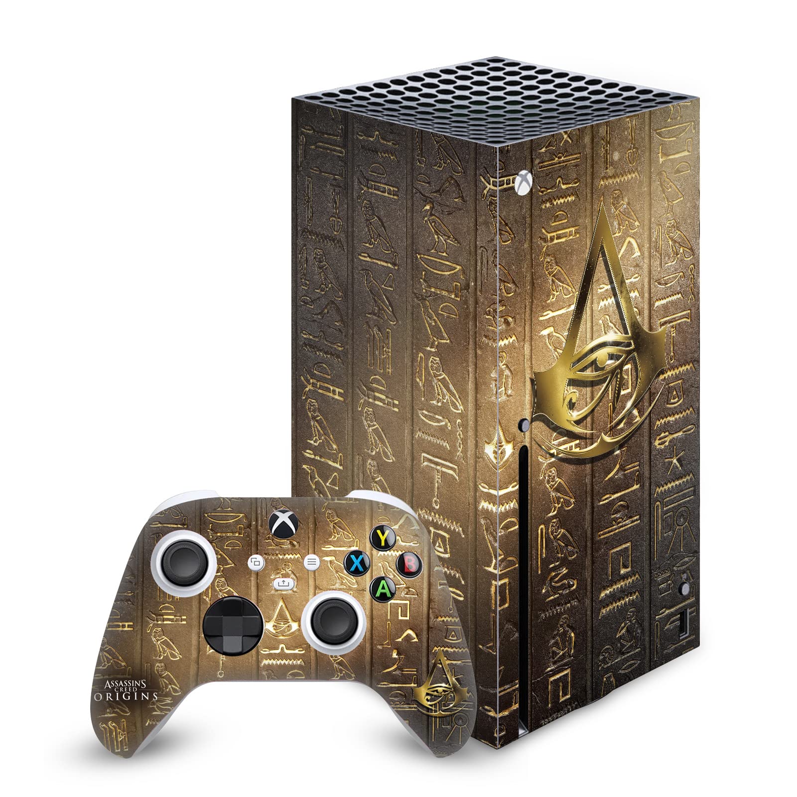 Officially Licensed Assassin's Creed Origins 3D Hieroglyphics Vinyl Sticker Skin Decal for Xbox Series X Console & Controller Bundle - Gaming Accessories for Xbox Fans | Perfect for Customizing Your Gaming Setup