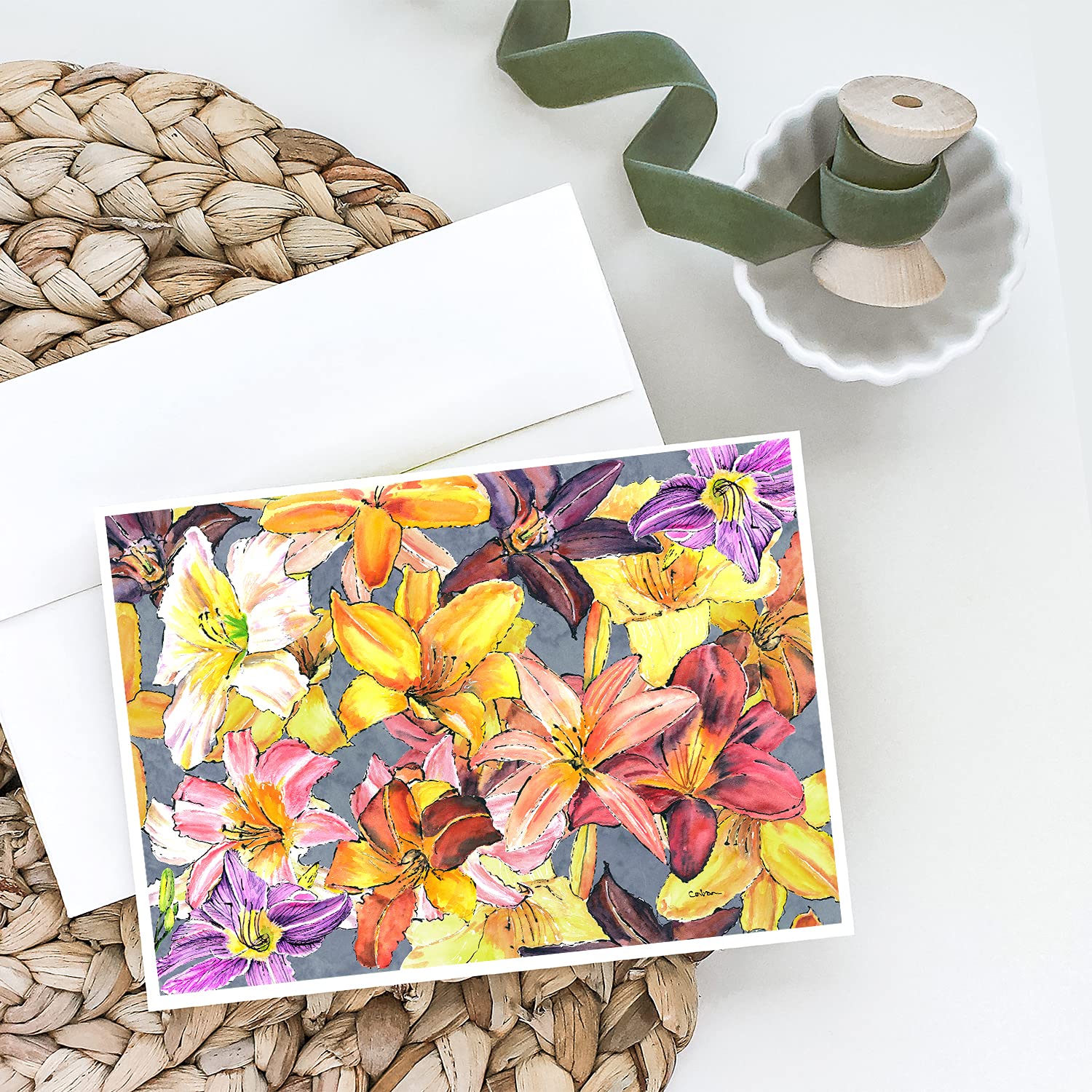 Caroline's Treasures 8892GCA7P Whimsical Day Lilies Blank Greeting Cards - Pack of 8 A7 Size (5x7) Note Cards with Envelopes | Perfect for Birthday Wishes, Thank You Notes & Special Occasions
