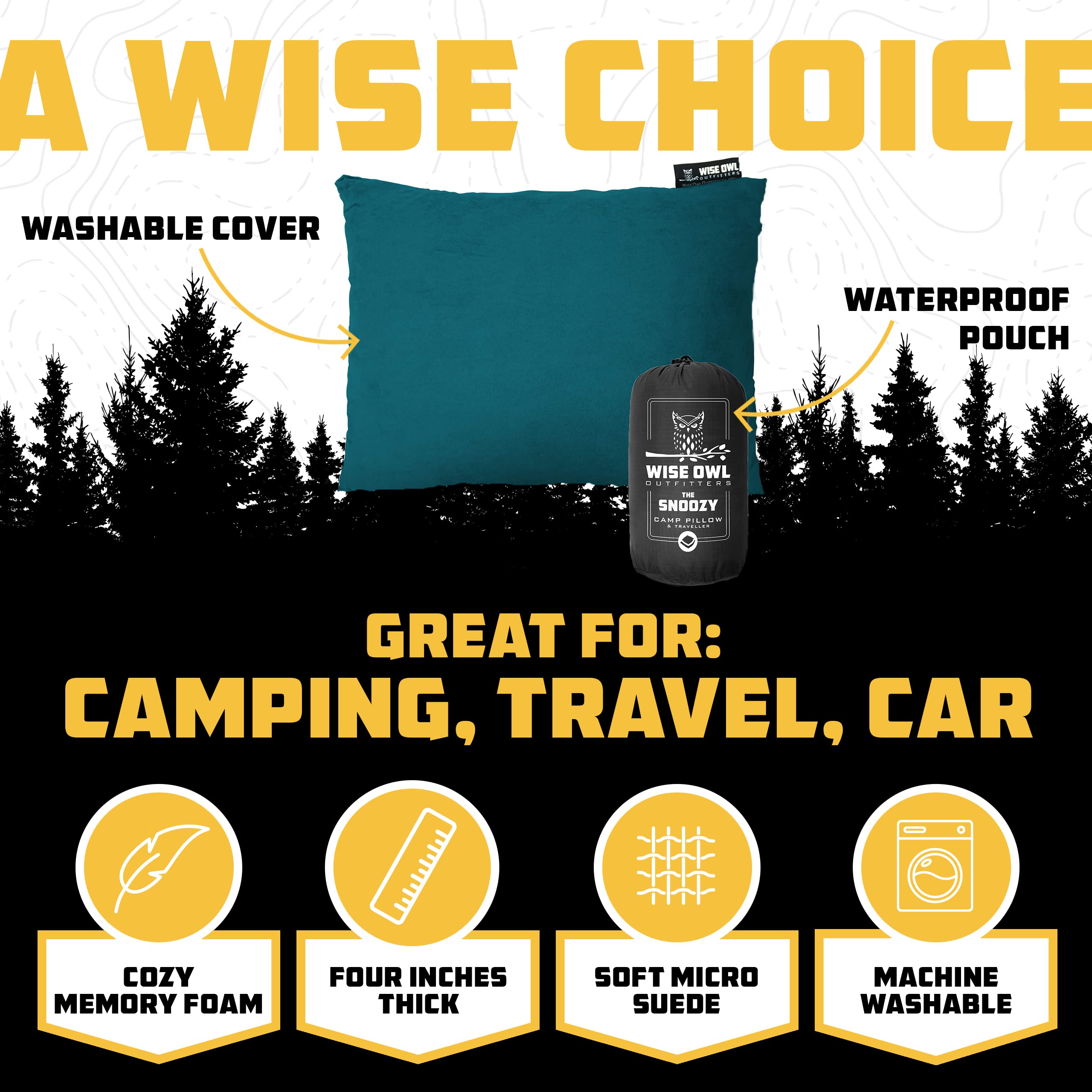 Wise Owl Outfitters Memory Foam Camping & Travel Pillow - Portable Washable Pillow for Airplane, Hiking, Backpacking & Outdoor Adventures - Compact Size for Comfort Anywhere