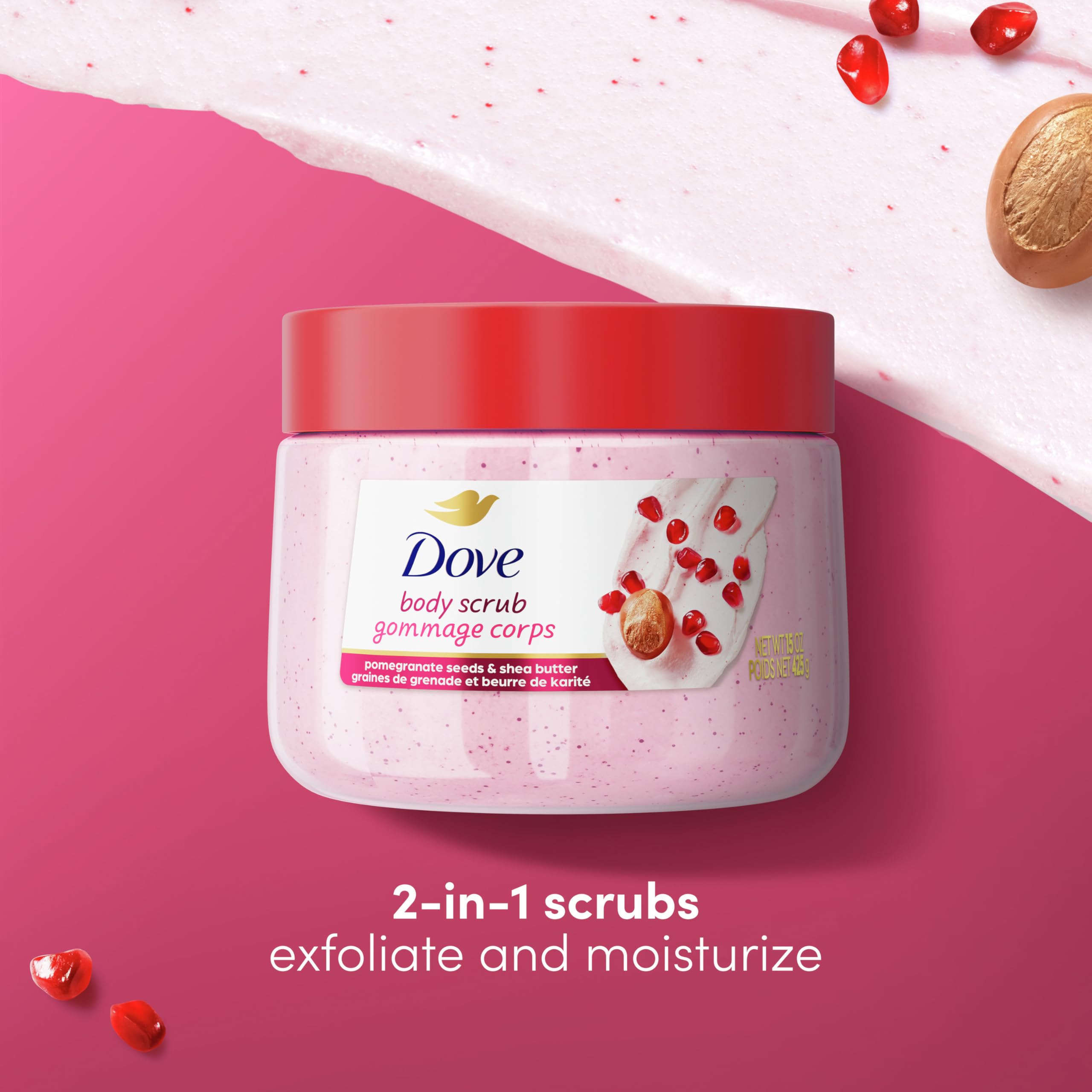 Dove Pomegranate & Shea Butter Body Scrub - Exfoliating & Nourishing for Smooth, Glowing Skin - 15oz - Perfect for Dry Skin Care & Spa Day at Home