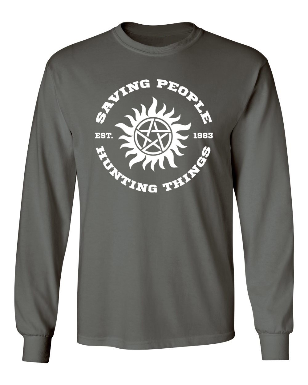 Supernatural Dean Winchester Men's Long Sleeve T-Shirt | Officially Licensed TV Show Merchandise | Soft Cotton Tee for Fans & Collectors | Perfect for Cosplay, Conventions & Casual Wear (Charcoal, XL)