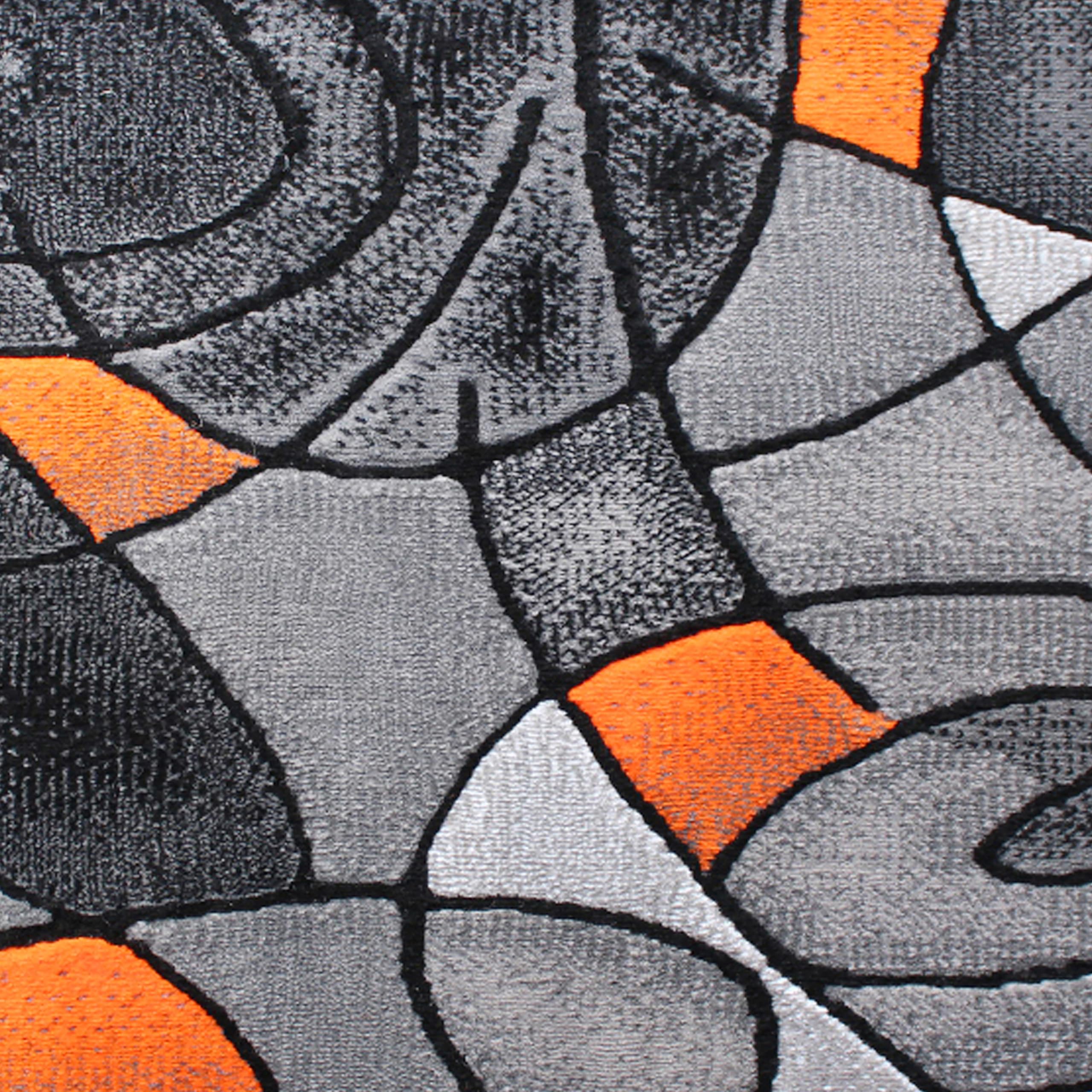 EMMA + OLIVER Abstract Geometric Plush Olefin Accent Rug - Gradient Gray with Orange Accents - 2x3 Feet Stain & Moisture Resistant - Perfect for Living Room, Bedroom or Office Decor
