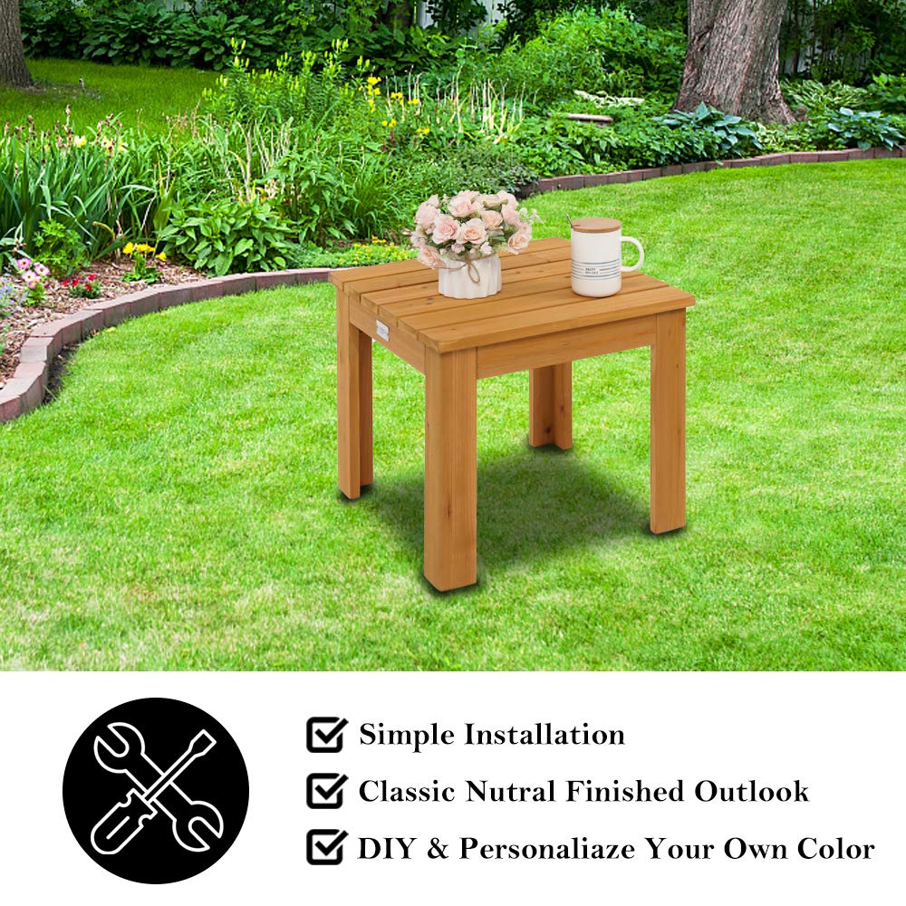 VINGLI 2-Piece Folding Wooden Adirondack Chair Set with Table - Ergonomic Outdoor Patio Furniture for Fire Pit, Beach, Balcony & Backyard - Natural Finish Comfortable Lawn Chairs for Relaxing in Garden, Poolside or Deck
