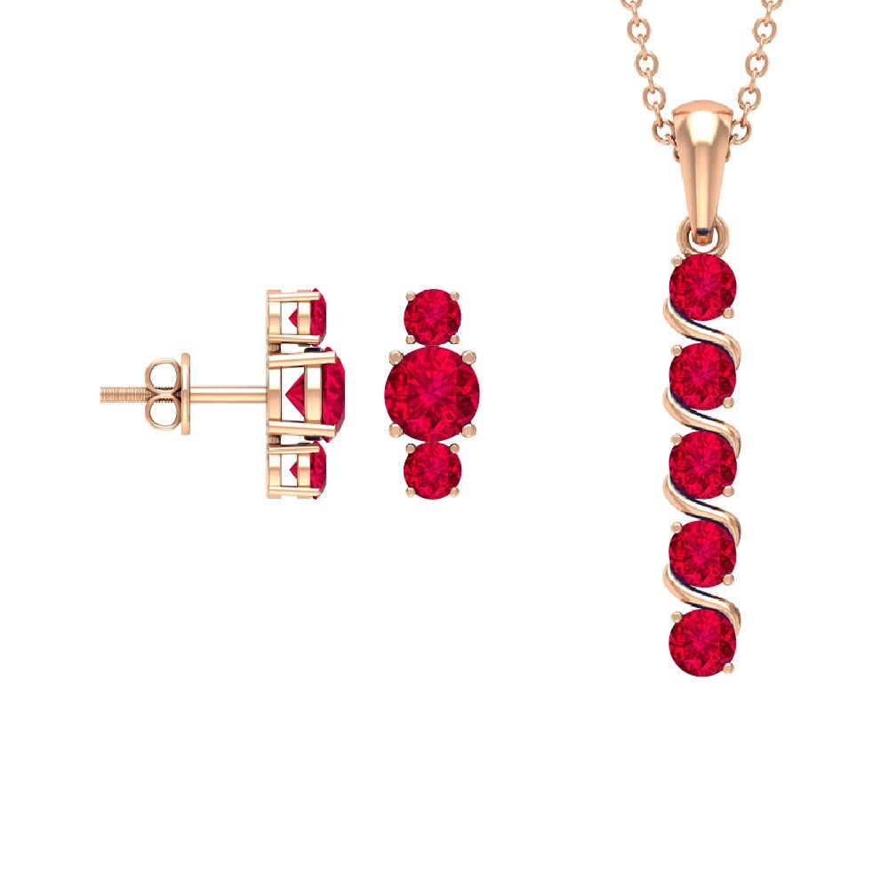 2.75 CT Genuine Ruby & 14K Solid Gold Bar Jewelry Set for Women - July Birthstone Necklace with Chain - Elegant Gift for Anniversary, Birthday & Special Occasions