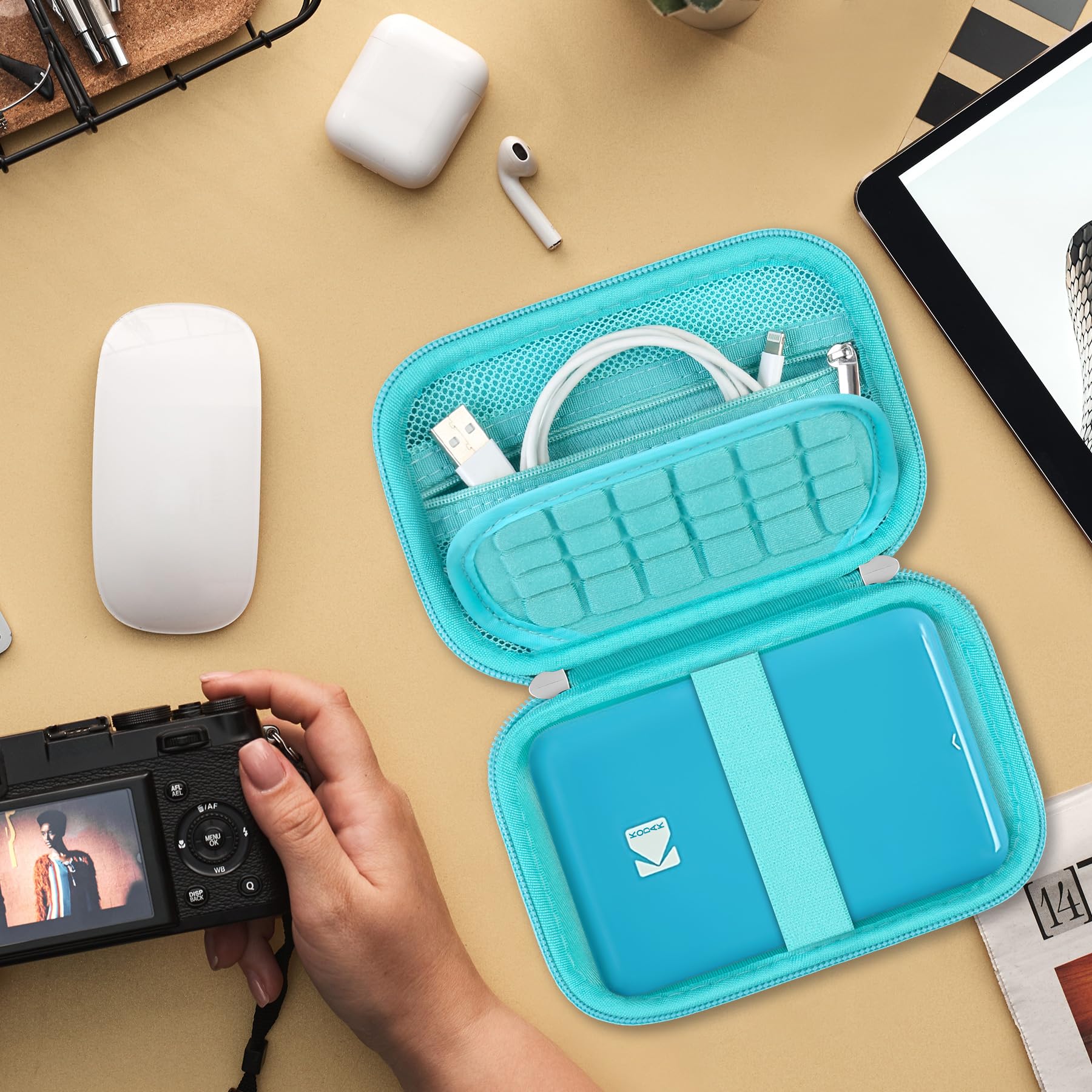 Durable Hard Carrying Case for KODAK Step Color Instant Photo Printer - Wireless Bluetooth Portable Smartphone Printer with Zipper Mesh Pocket (Fits USB Cable & Photo Paper) - Green - Perfect for Travel, Parties & Home Photo Printing