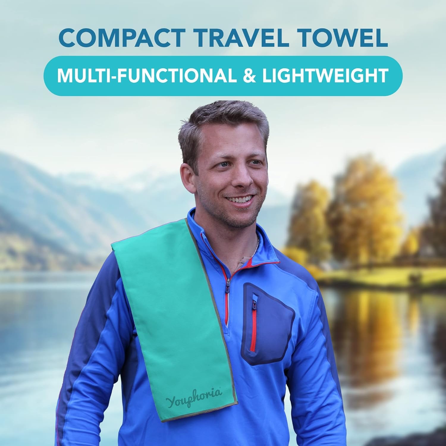 Youphoria Microfiber Travel Towel - Ultra Fast Drying, Lightweight & Compact Quick Dry Towel for Camping, Beach, Backpacking, Hiking, Gym & Swimming | Perfect for Outdoor Adventures & Travel Essentials