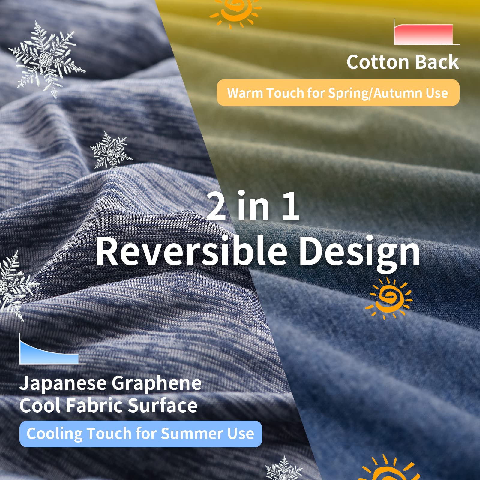 King Size Cooling Comforter with Japanese Q-Max 0.45 Cooling Fiber - All Season Lightweight Cotton Blanket for Summer & Winter (Navy Blue, 90x108 Inches) - Perfect for Hot Sleepers, Bedroom, Guest Room & Dorm