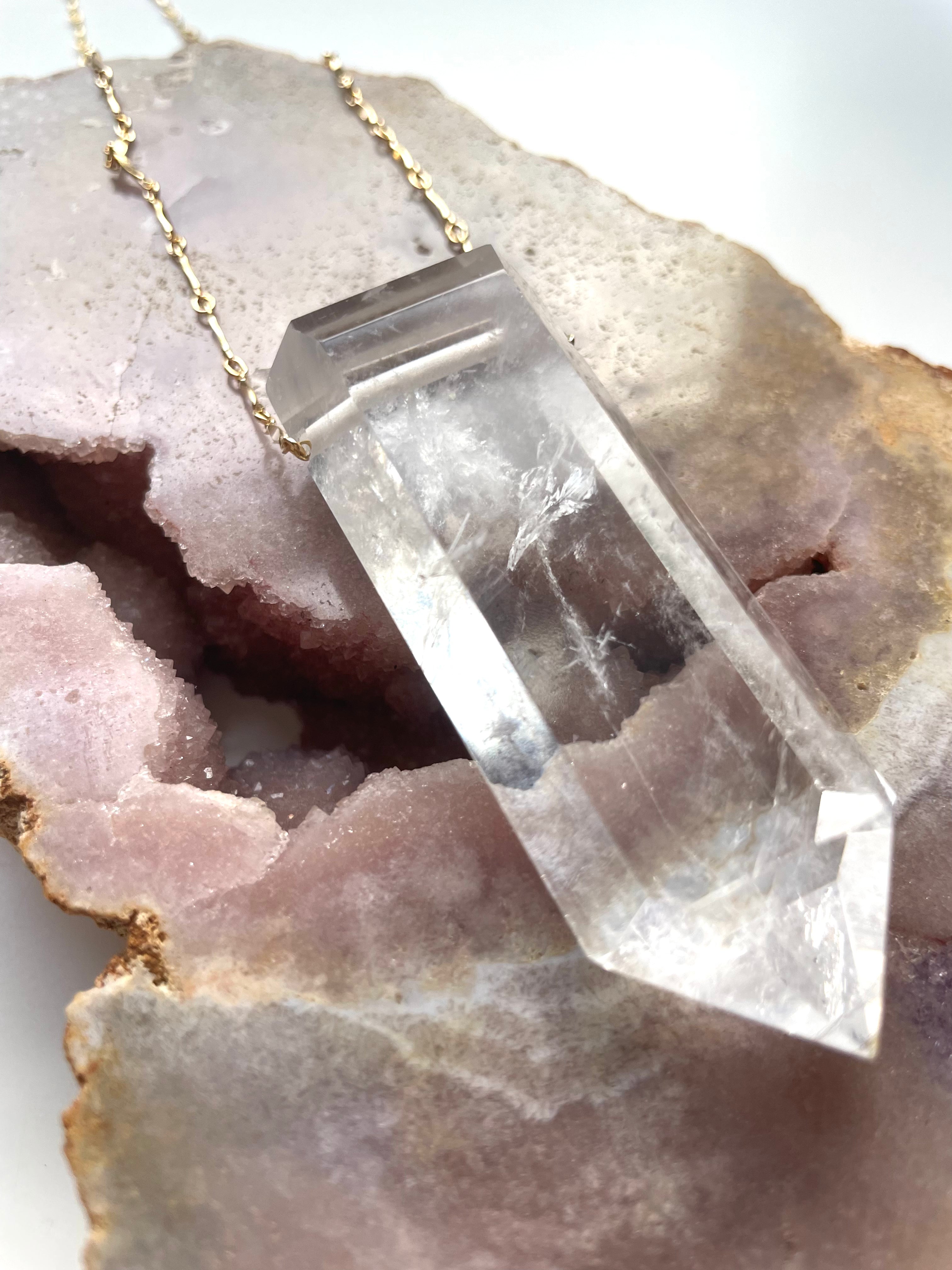 Extra Large Chunky Clear Quartz Pendant Necklace - 14K Gold Filled Healing Crystal Jewelry for Meditation, Energy Cleansing & Spiritual Gifts