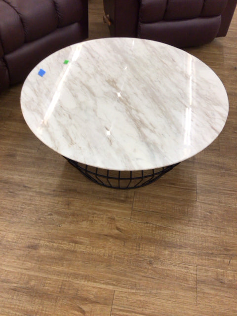 CB2 Round Stone Top Metal Base Coffee Table - Modern Living Room Furniture for Small Spaces, Home Decor & Office Use