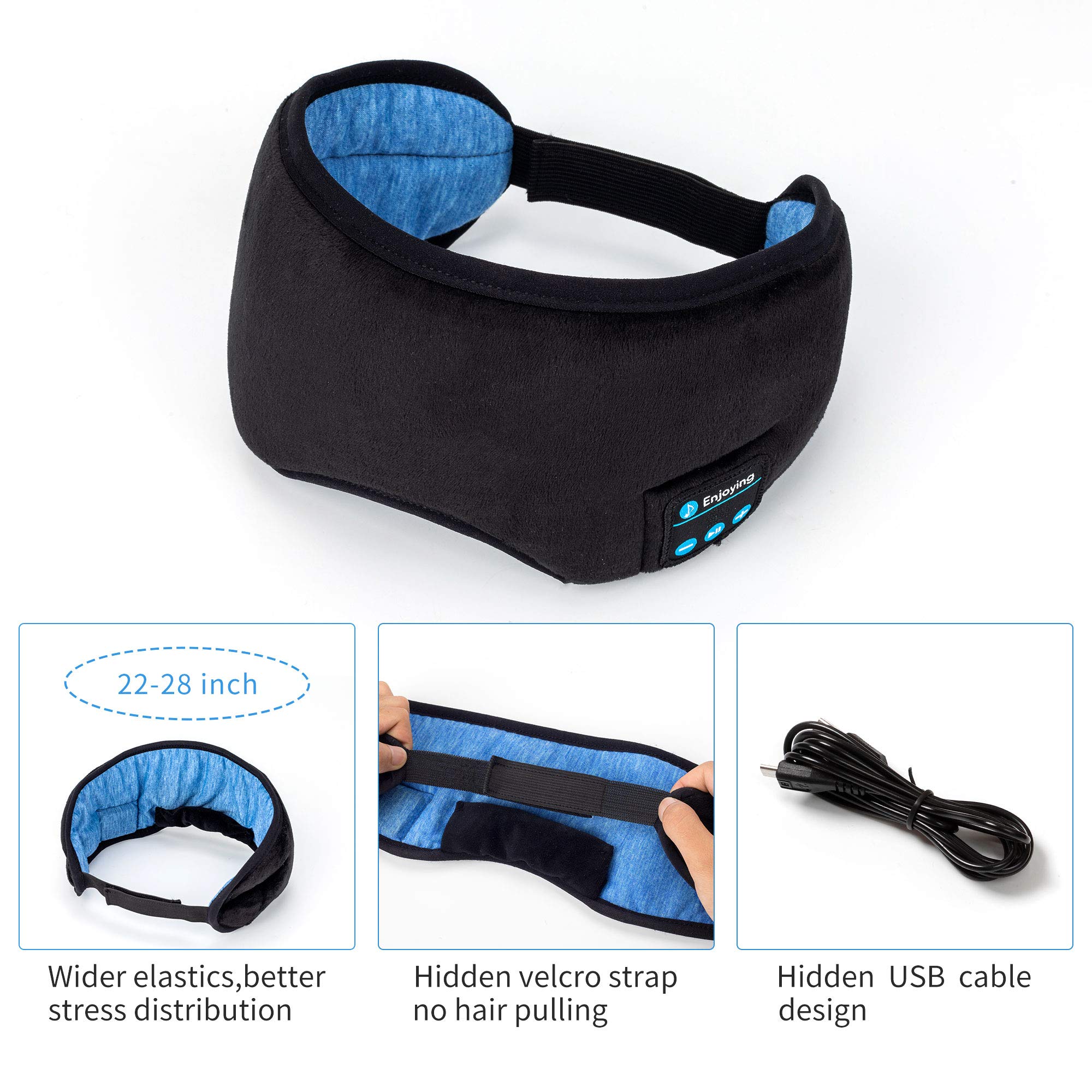 Joseche Bluetooth Sleep Mask with Built-in Headphones - Wireless 4.2 Sleep Eye Mask with Speakers & Mic for Travel, Meditation & Relaxation | Washable & Comfortable for Night Use, Airplane Sleeping & Nap Time