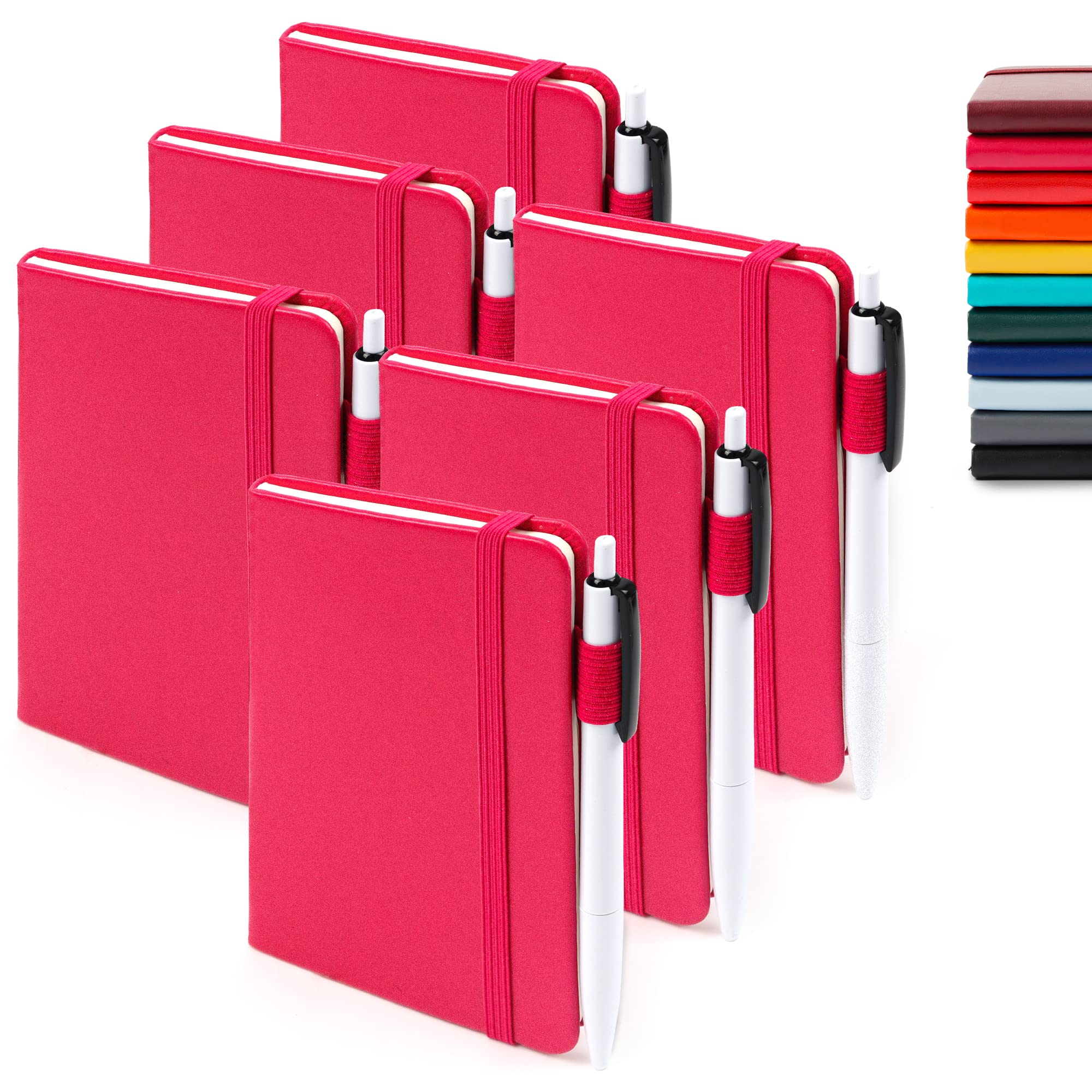 6-Pack Mini Pocket Notebooks Bulk - Small Hardcover Lined Journals with Pen Holder, 3.5