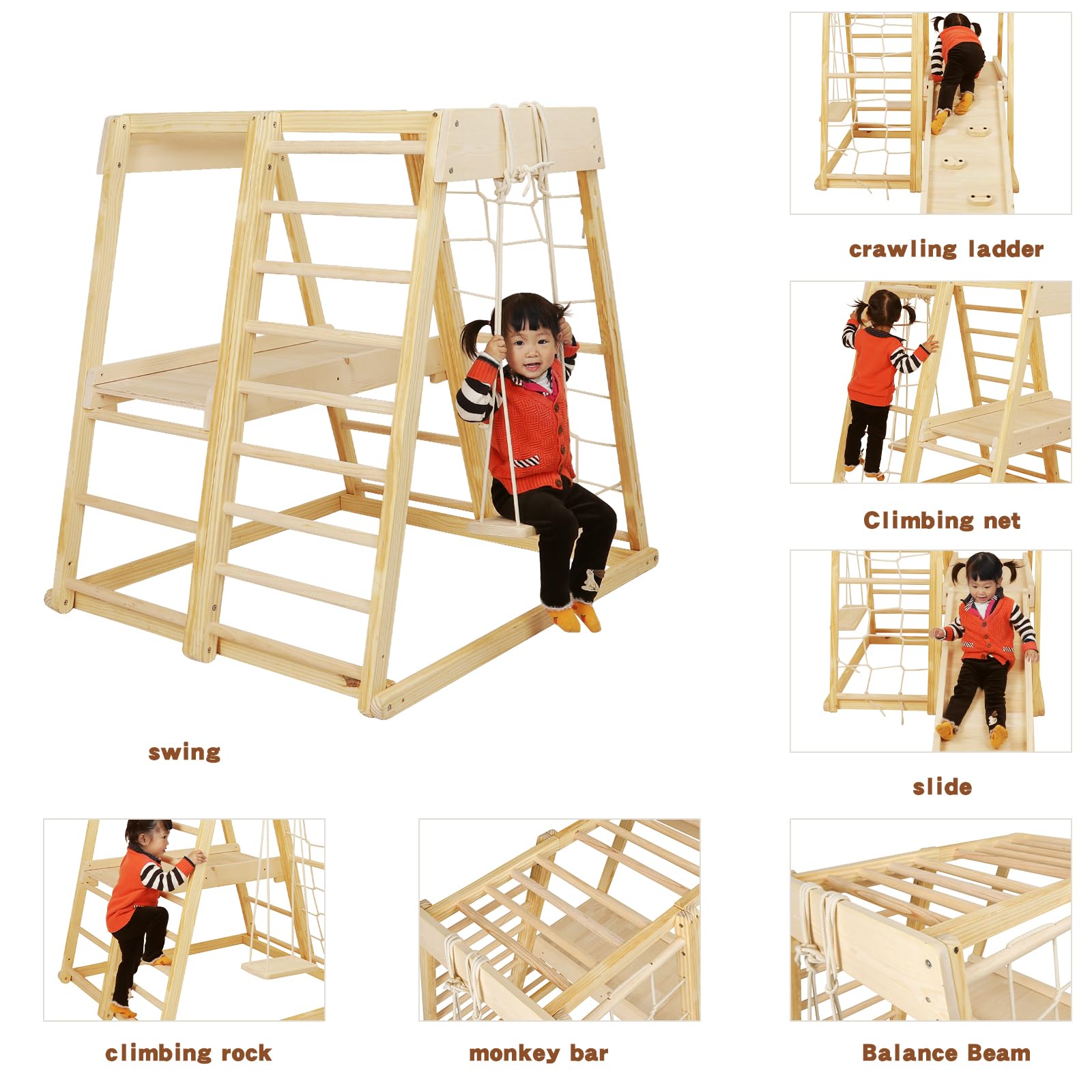 7-in-1 Indoor Jungle Gym for Toddlers - Kids Climbing Toys with Slide, Rock Wall, Rope Climber, Monkey Bars & Swing | Perfect for Home Playroom, Daycare & Indoor Playground Activities