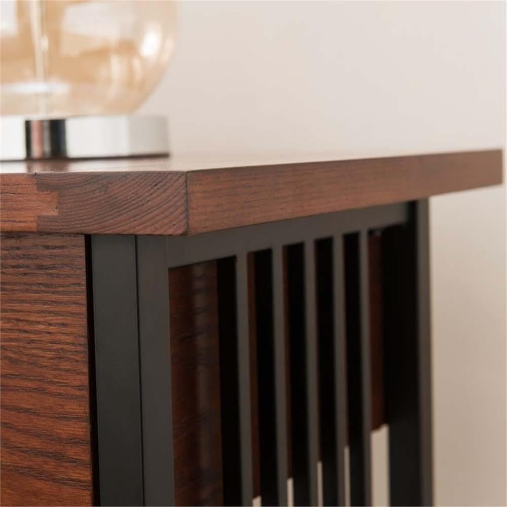 BOWERY HILL Solid Hardwood Nightstand with 1 Drawer - Mission Oak Finish for Bedroom, Living Room, or Office Storage