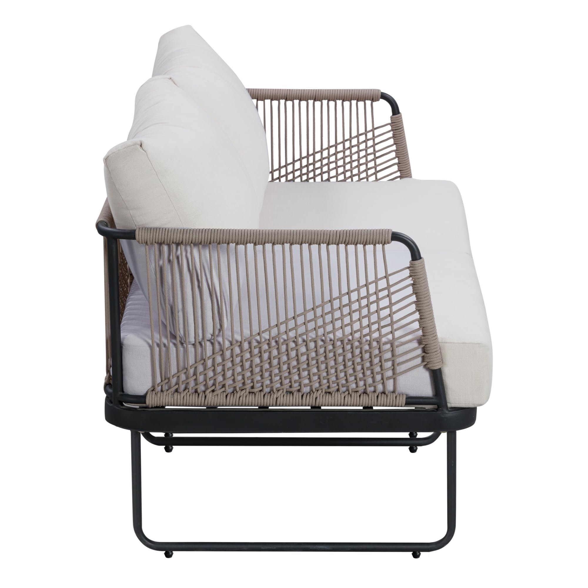 Nathan James Isla Boho Loveseat for Patio - Upholstered Outdoor Sofa with Black Metal Frame, Cream Fabric - Perfect for Backyard, Garden, and Poolside Relaxation