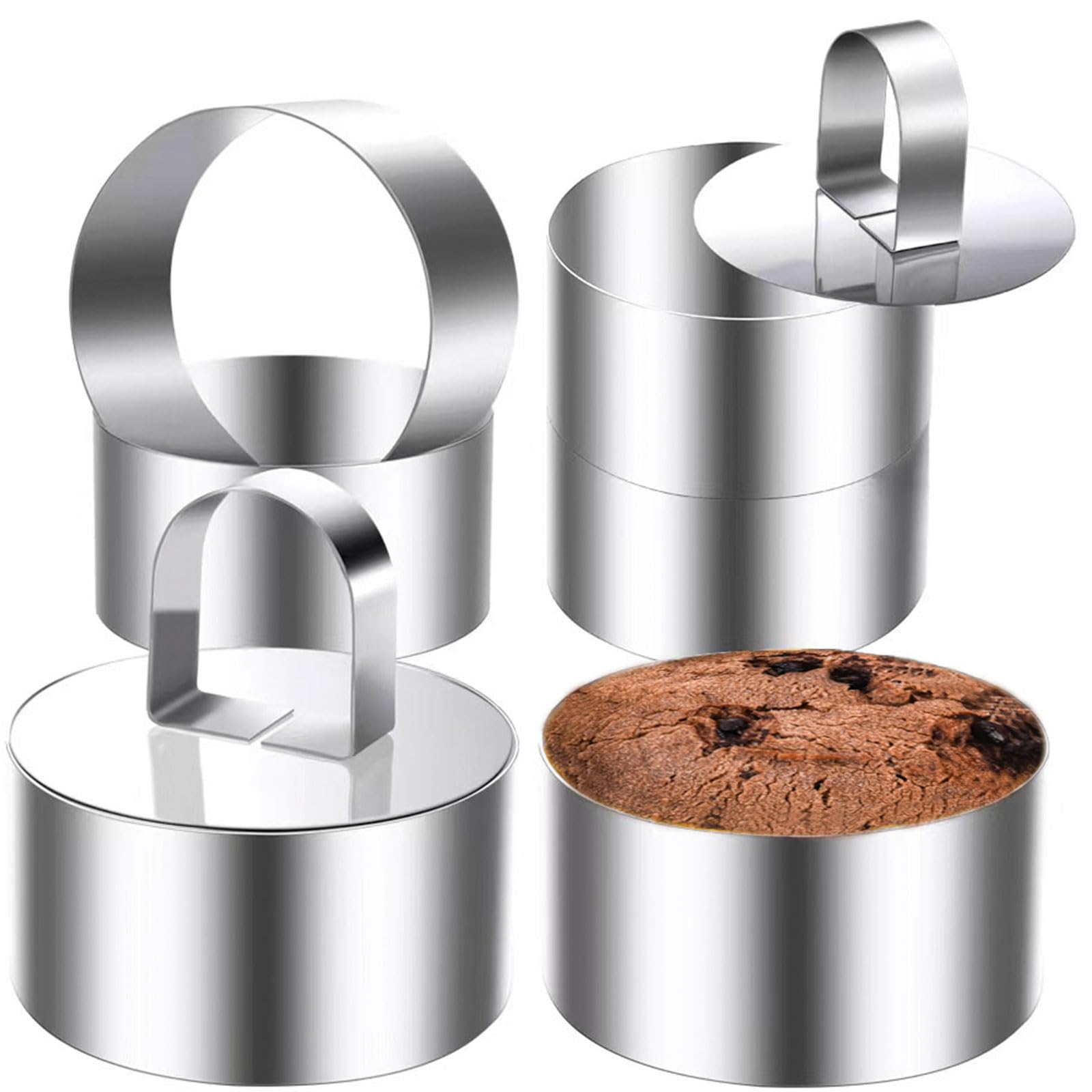 DATANYA 4 Inch Stainless Steel Cake Rings Mold Set - 6 Round Baking Molds & 2 Pushers for Pastry, Desserts, Mousse, Cheesecake - Perfect for Home Baking, Professional Chefs, and Cake Decorating