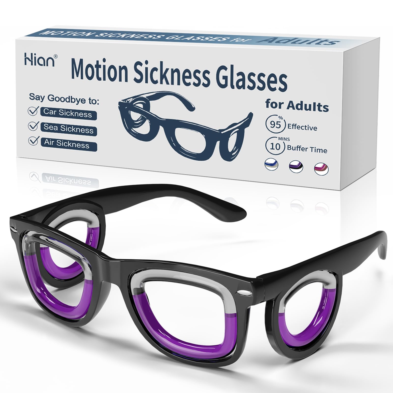 Hion Anti-Motion Sickness Glasses for Adults - Ultra Lightweight Nausea Relief Glasses for Car, Air & Sea Travel - Essential Motion Sickness Aid for Road Trips, Cruises & Flights (Travel Accessories)