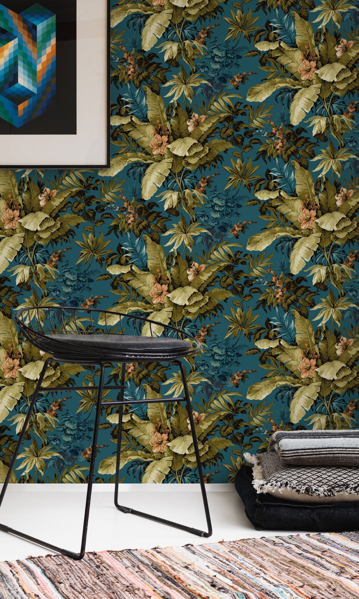 Blue Floral Jungle Botanical Wallpaper R8380 - Peel and Stick Removable Wallpaper for Bedroom, Living Room, Nursery Decor - Easy DIY Home Renovation