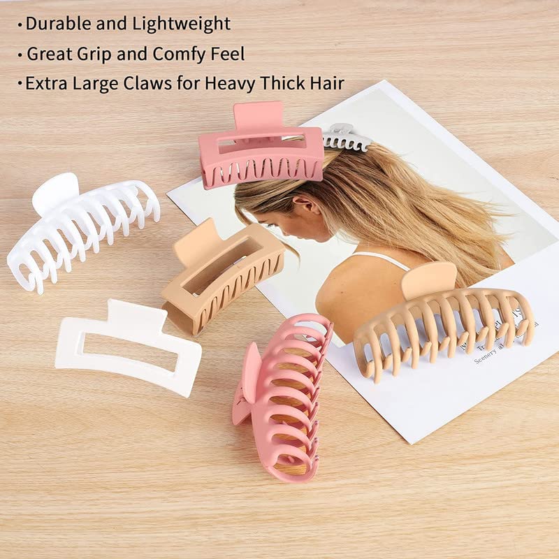 6-Piece Large Hair Claw Clips for Women - 4.3 Inch Strong Hold Hair Clips for Thick Hair, Banana Clips Hair Accessories for Ponytail, Bun & Updo Hairstyles