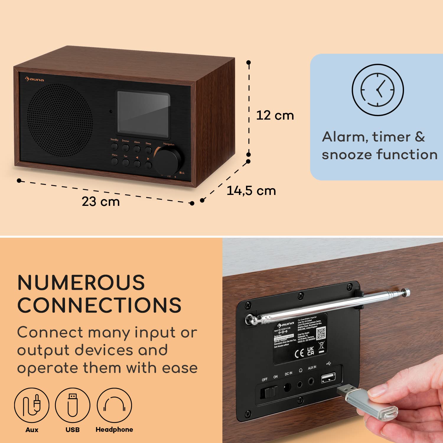 Auna Rechargeable DAB/FM Digital Radio with Bluetooth 5.0 | Portable Wireless Speaker with LCD Display | Streaming Support & Alarm Clock | 5-Hour Battery Life | Perfect for Bedroom, Kitchen, Office & Travel