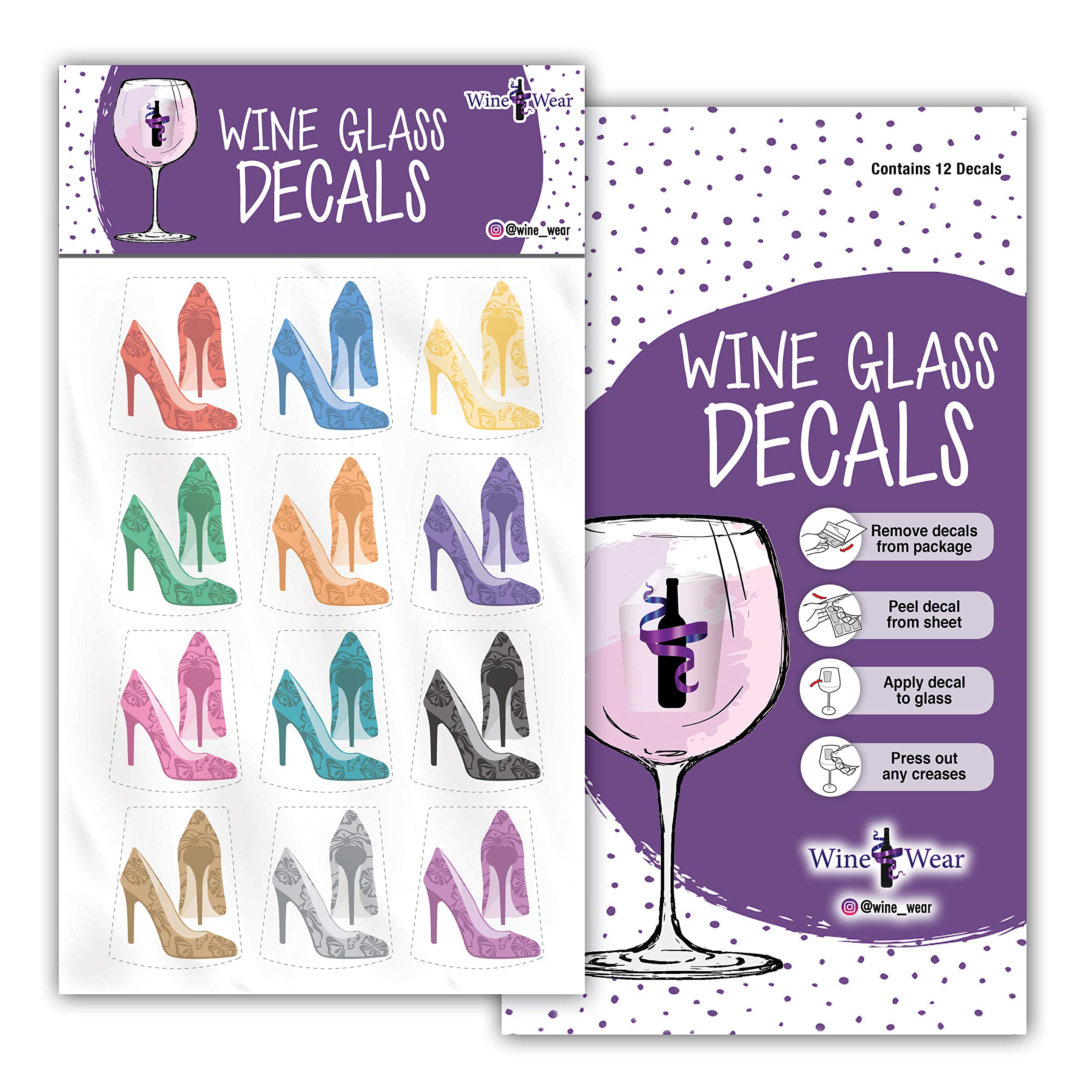 Wine Glass Markers - Set of 12 Reusable Static Cling Decals with High Heel Design for Party, Wedding & Wine Tasting Events - Perfect for Glass Identification & Fun Decorations
