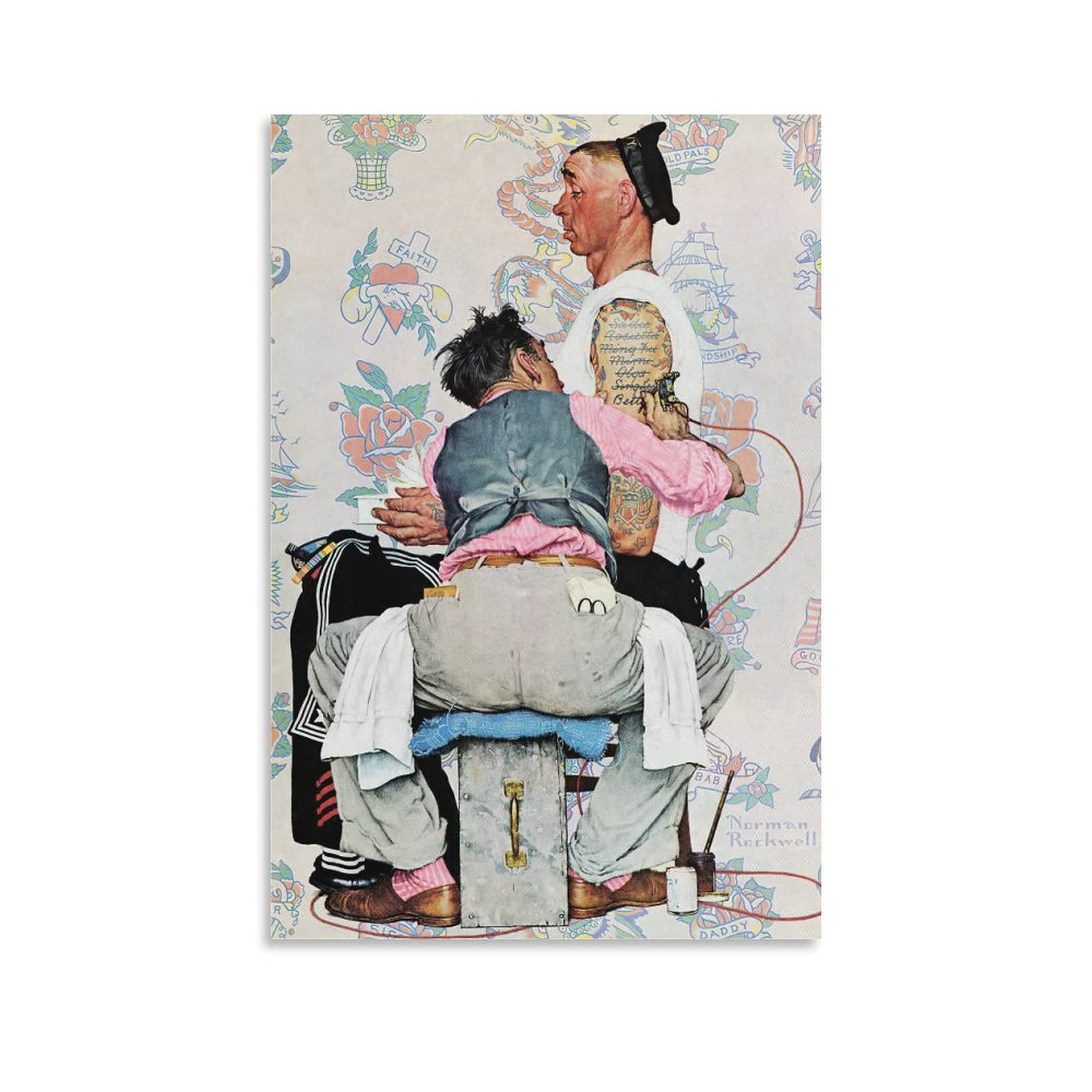 Storm Canvas - The Tattoo Artist Vintage Poster by Norman Rockwell - High Quality Canvas Art Print for Bedroom, Office & Living Room Decor - Perfect Gift for Art Lovers & Tattoo Enthusiasts