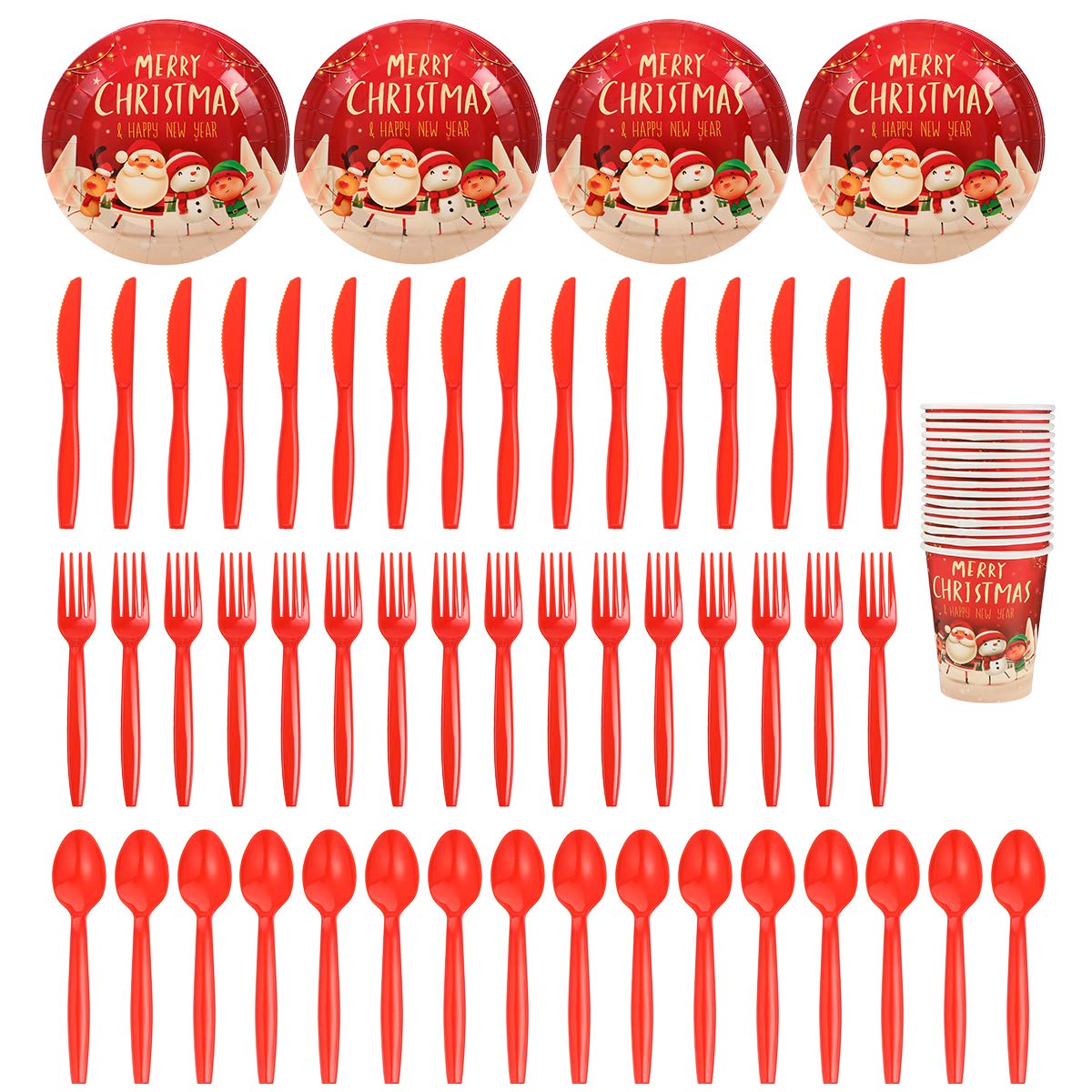 80Pcs Christmas Disposable Tableware Set - Paper Cups, Plates & Spoons for Holiday Party Decorations | Perfect for Christmas Celebrations, Family Gatherings & Office Parties