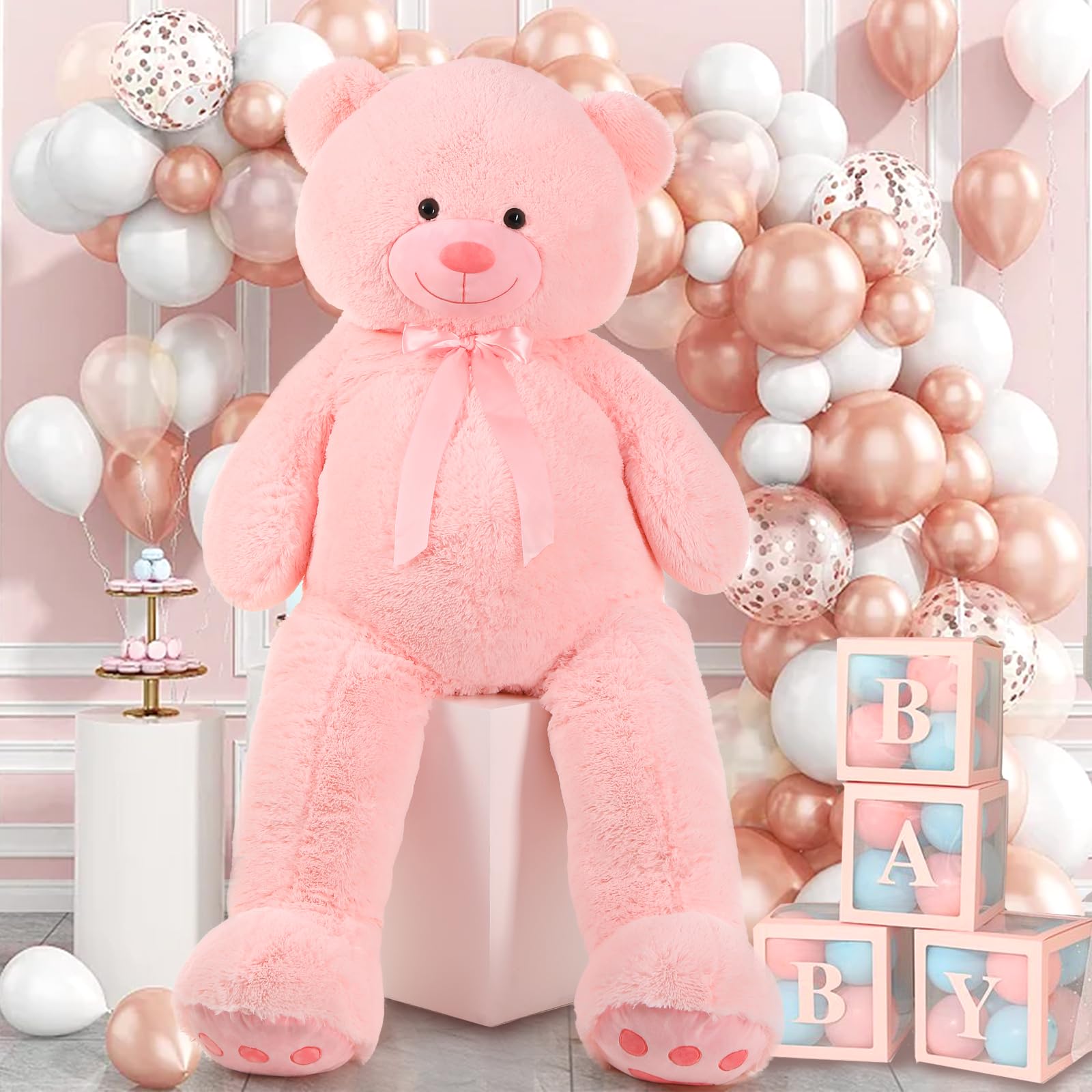5 Feet Giant Pink Teddy Bear - Soft Lifesize Stuffed Animal Plush Toy for Valentine's Day, Birthday Gifts for Women, Girlfriend, Boyfriend, Kids | Perfect for Bedroom Decor, Cuddling, Surprise Gifts & Photo Props