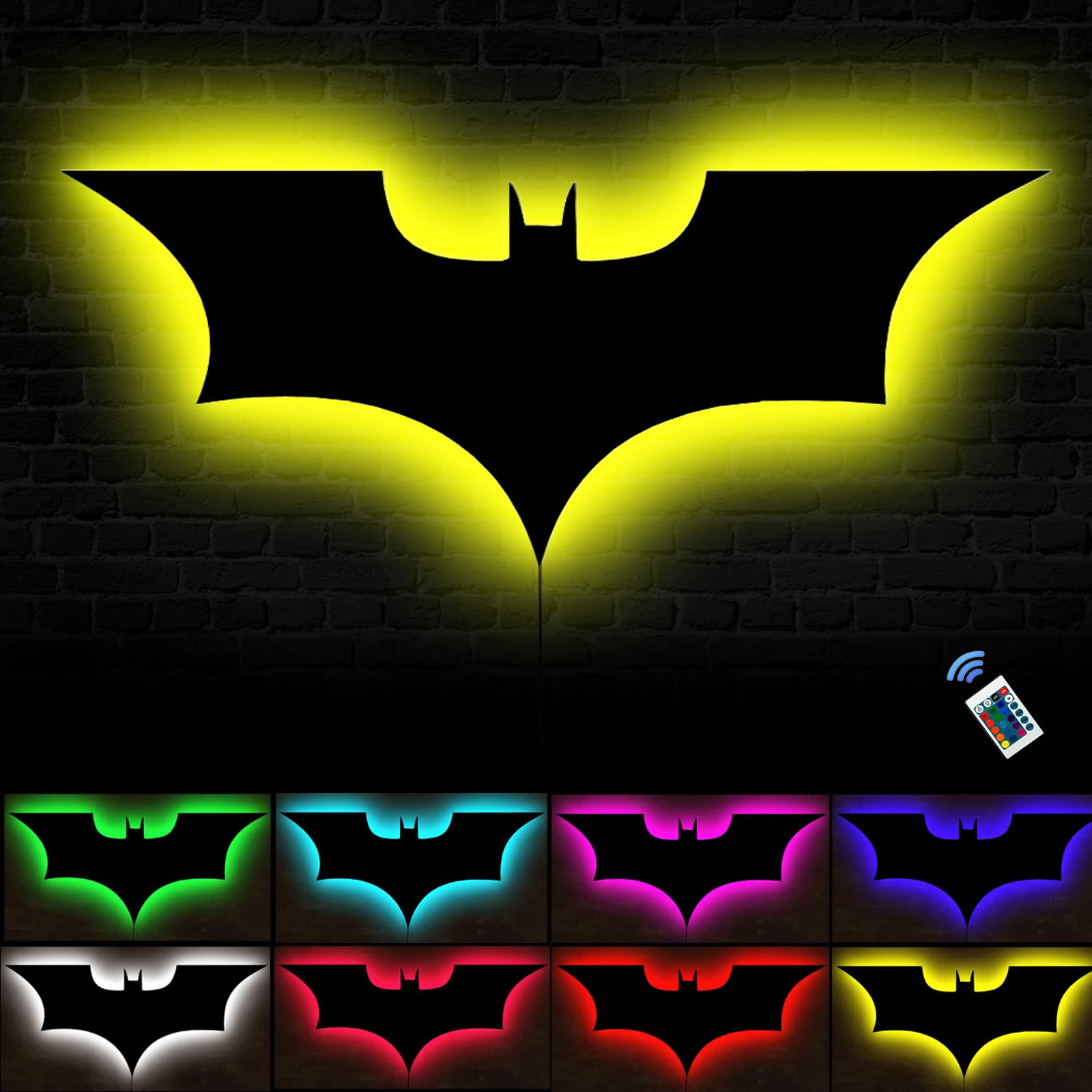 15.75 Inch Aarmy Bat Neon Sign - 16 Color Changing Dimmable LED Wall Light with Remote | Superhero Bedroom Decor for Kids & Adults | Perfect for Man Cave, Game Room & Themed Party Lighting